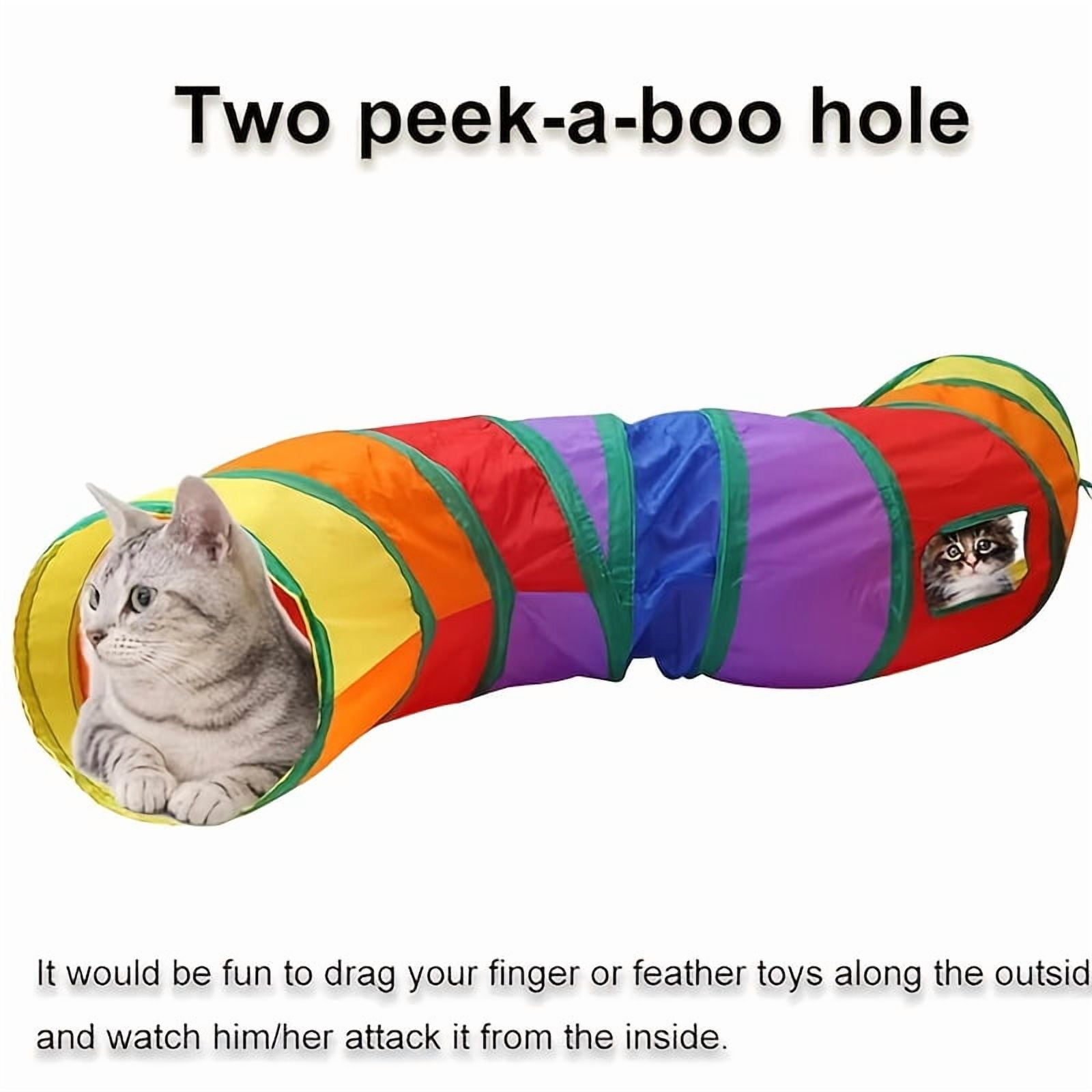 ChicCrate 3-Way S-Shaped Cat Tunnel for Indoor Cats, Collapsible Interactive Play Toy with Crinkle Texture and Peek Holes (Rainbow, 31.5 in) 9r1v0