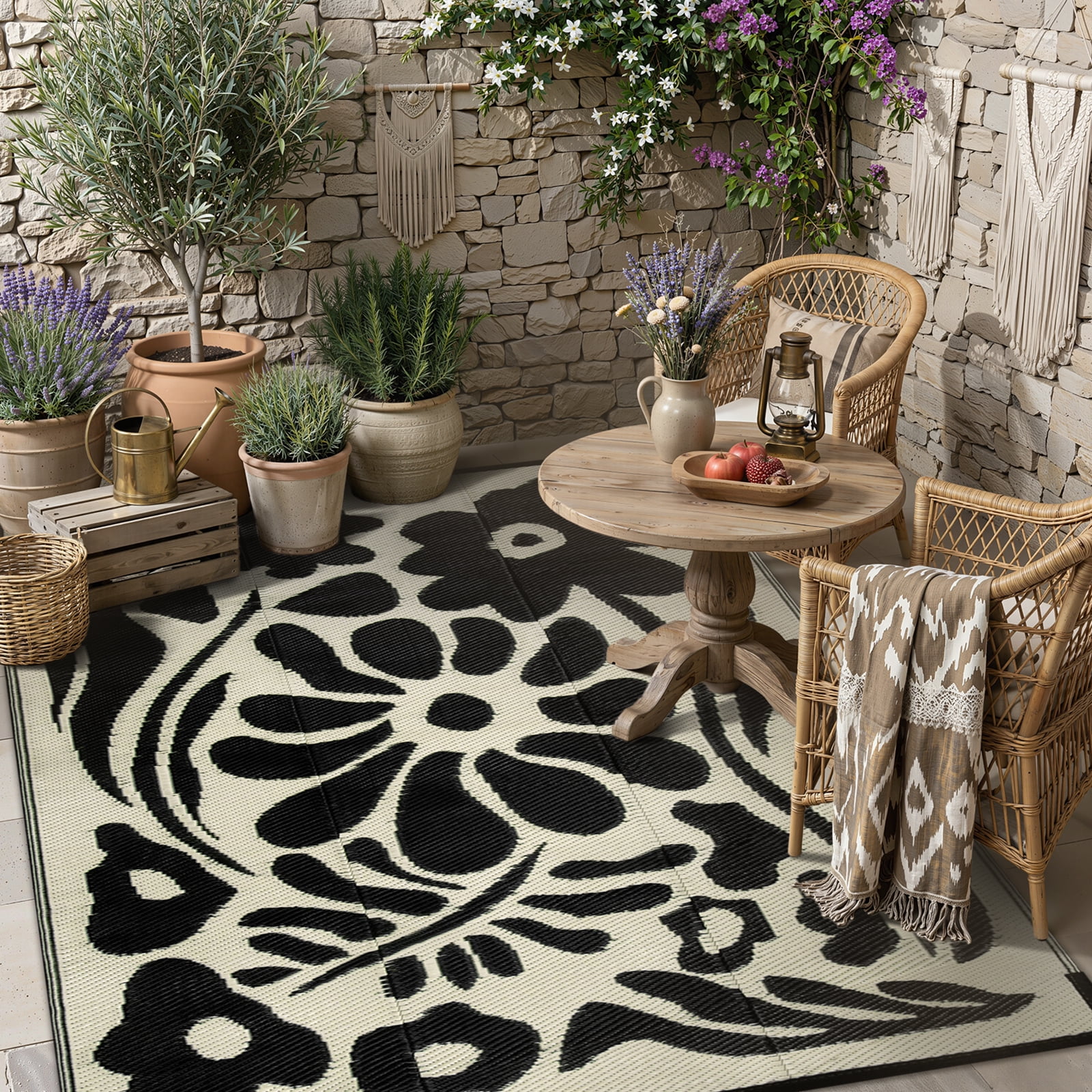 Lahome Waterproof Outdoor Rug (Black & White, 4 ft x 6 ft) ahskh