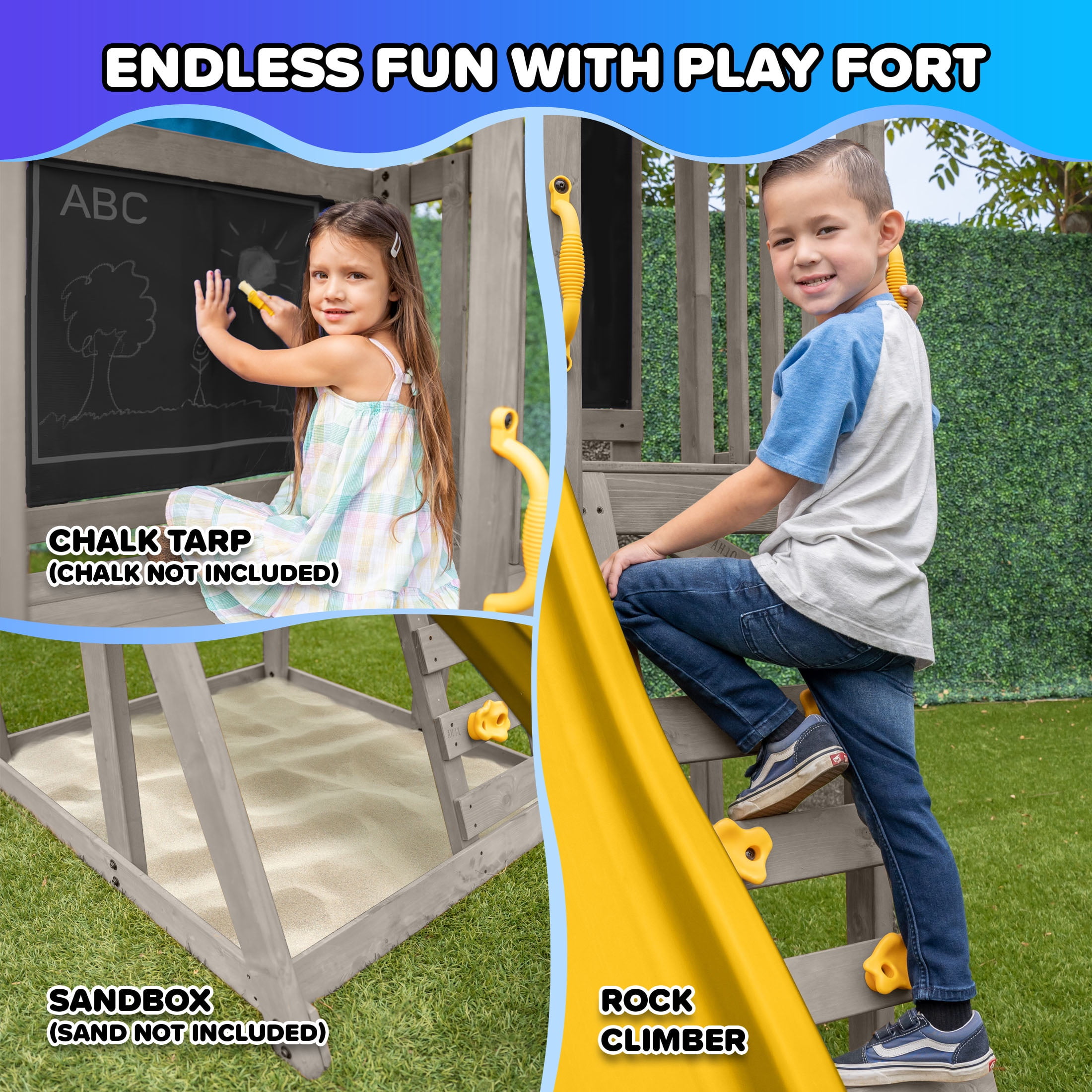 Sportspower Addison Twinkle Wooden Swing Set with LED Swings, Rock Wall, and Slide (Blue, 1 Set) 51f3i