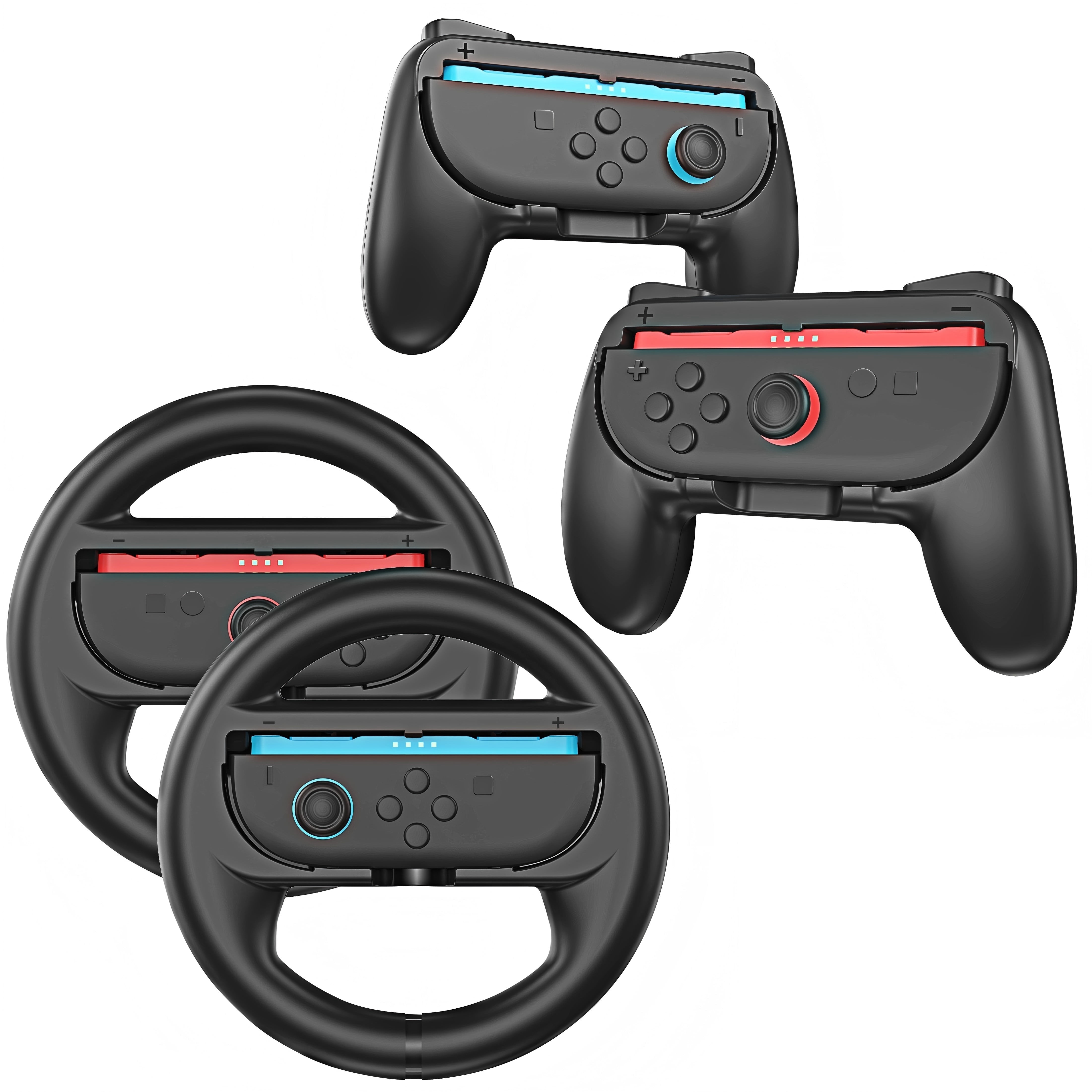 YUOY Joy-Con Grip and Steering Wheel Bundle for Nintendo Switch 2 (Black, 4 Piece Set) 3spia