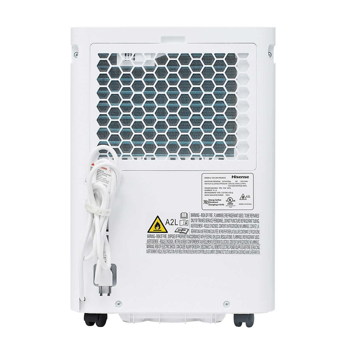 Hisense 35 Pint Portable Dehumidifier for Large Rooms (White, 3000 sq ft) 66fyp