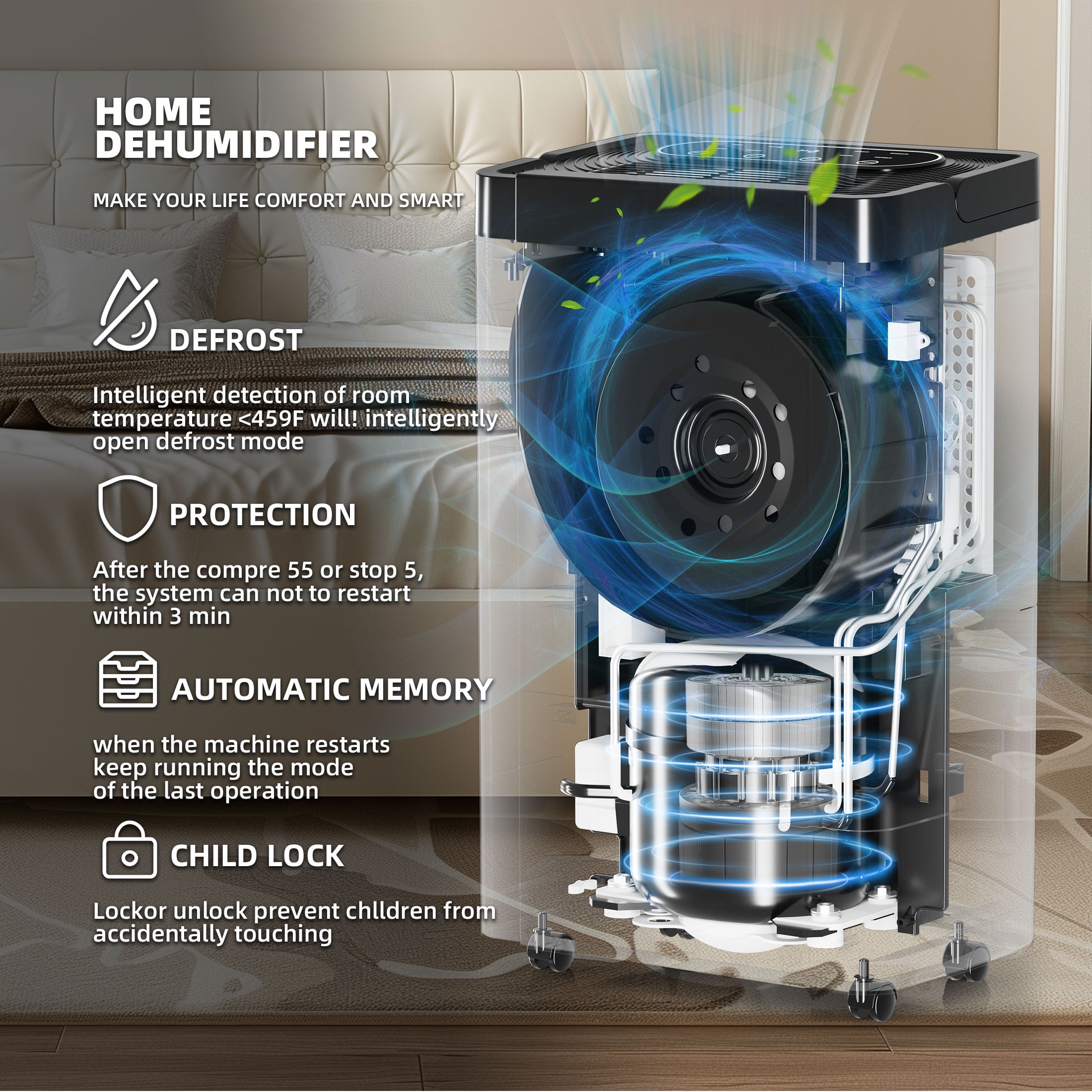 Rocyis Dehumidifier for Large Rooms, Portable Moisture Control with Auto Shut Off (19 Pint DOE, 0.8 gal) jmae5