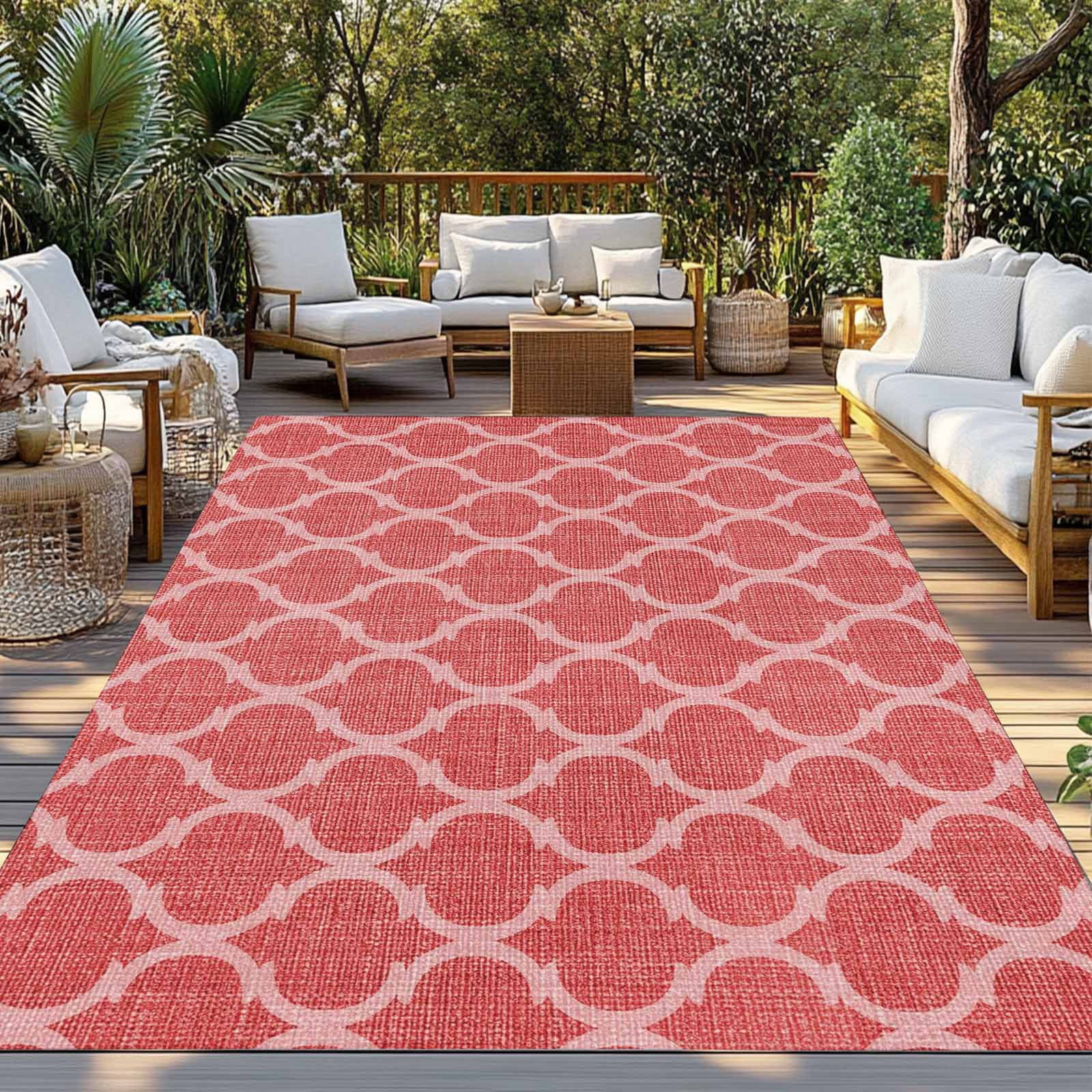 Xipuska Moroccan Outdoor Rug, Reversible Geometric Patio Area Rug, Non-Slip Washable Carpet for Deck and Porch (Red, 4 ft x 6 ft) mtu4g