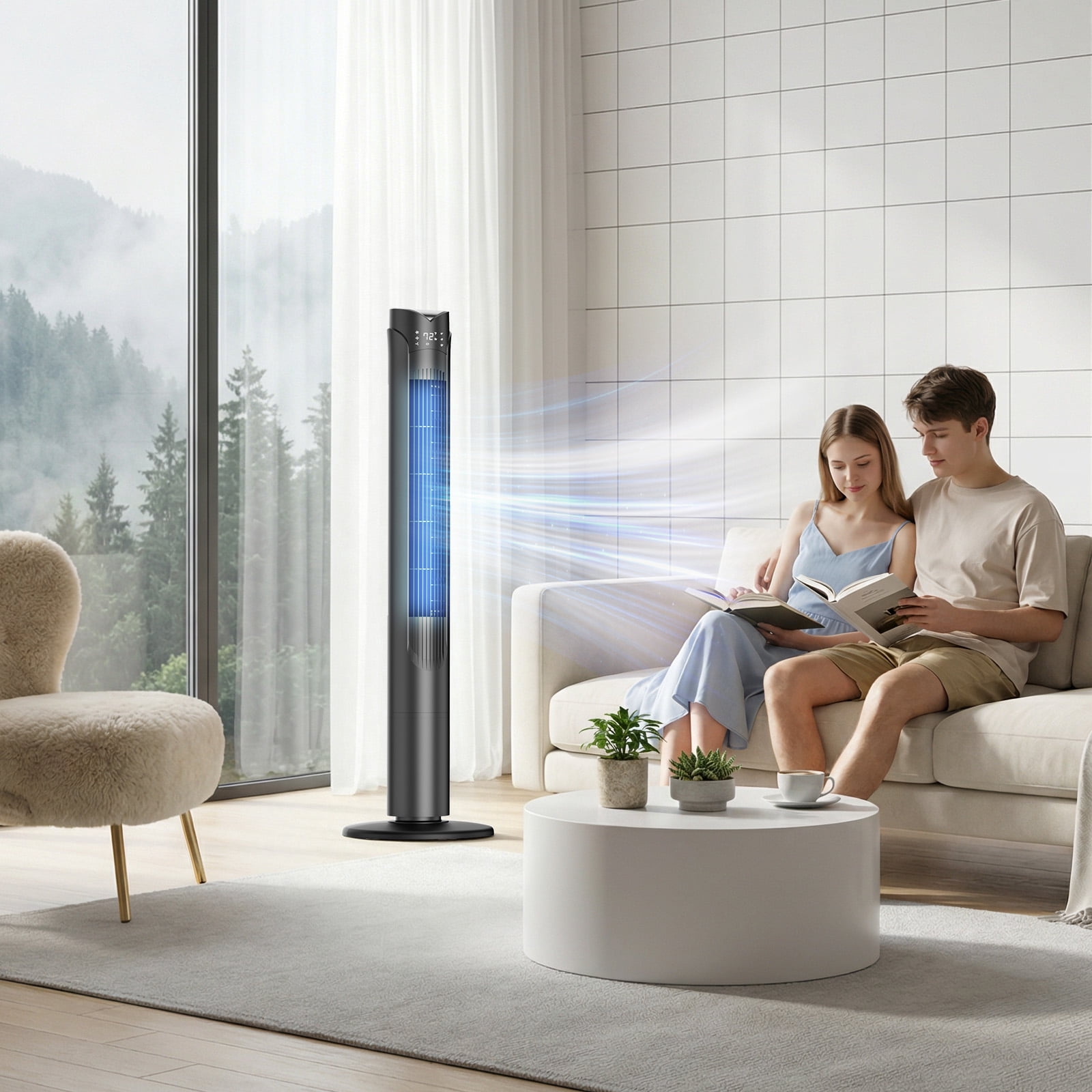 Patbrela 41 in Tower Fan, Wide Oscillating Cooling Fan with Remote, 3 Speeds, 3 Modes, LED Display, Quiet Operation (Black, 41 in) byxbq