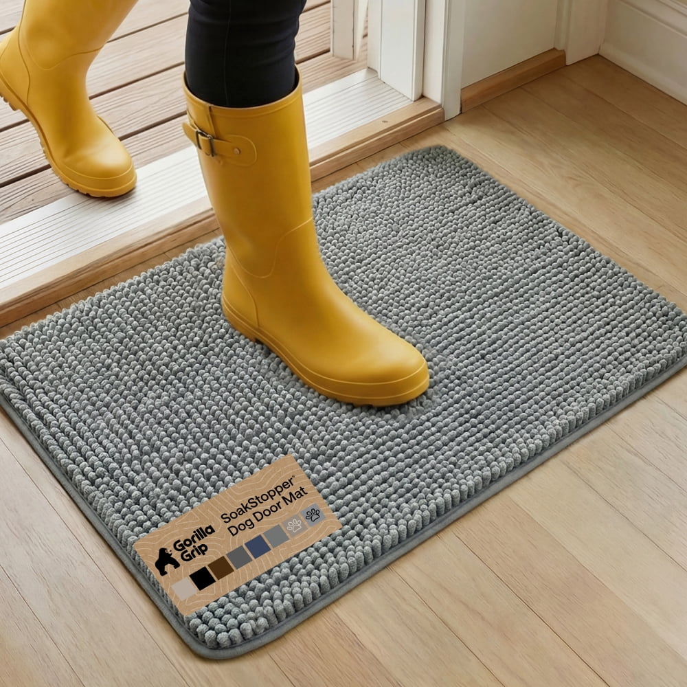 Gorilla Grip Ultra Absorbent Doormat for Muddy Paws, Machine Washable Indoor Entryway Rug (Gray, 24 in x 17 in) 2xk4q