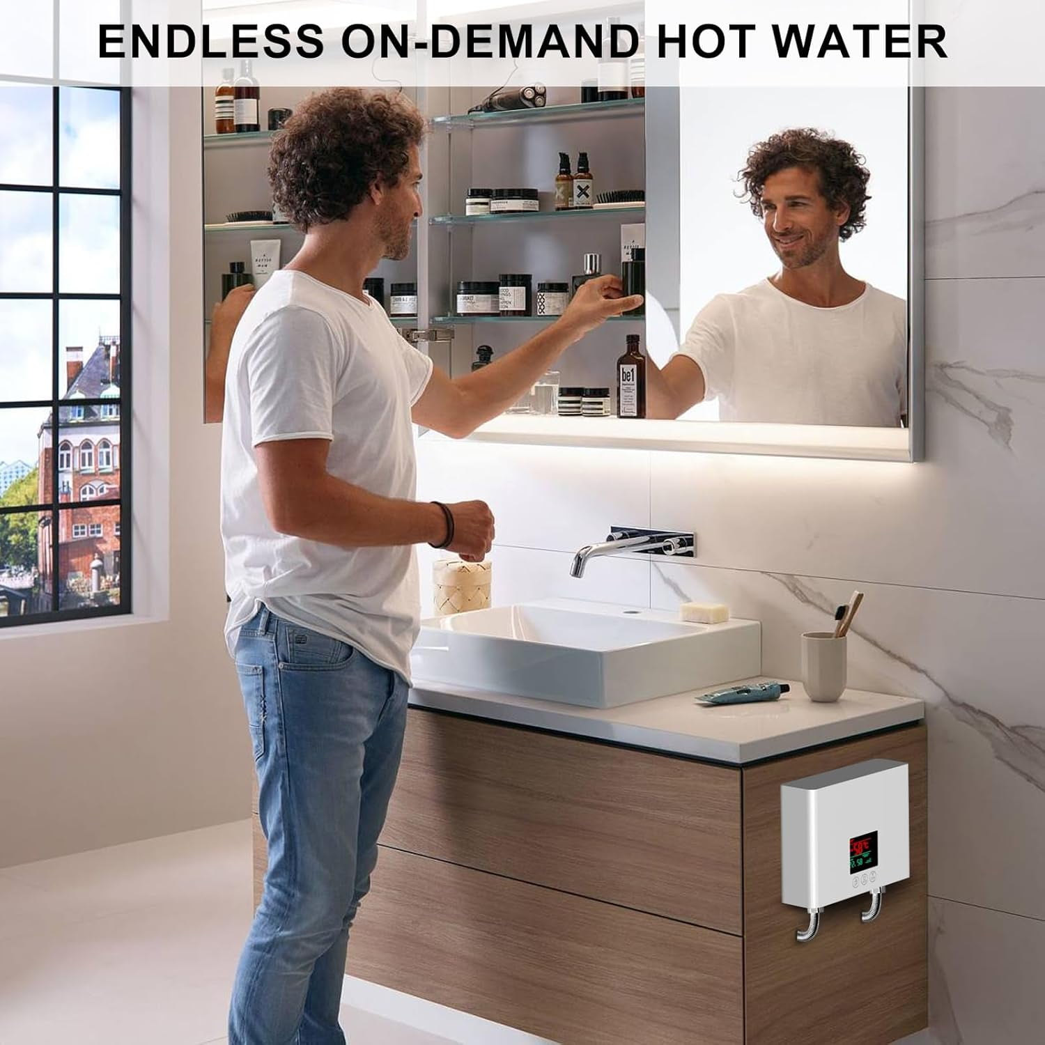 LEXKUYI Electric Tankless Water Heater, Instant Hot Water System with Remote Control and Digital Display (110V, 3500W) ek0dp