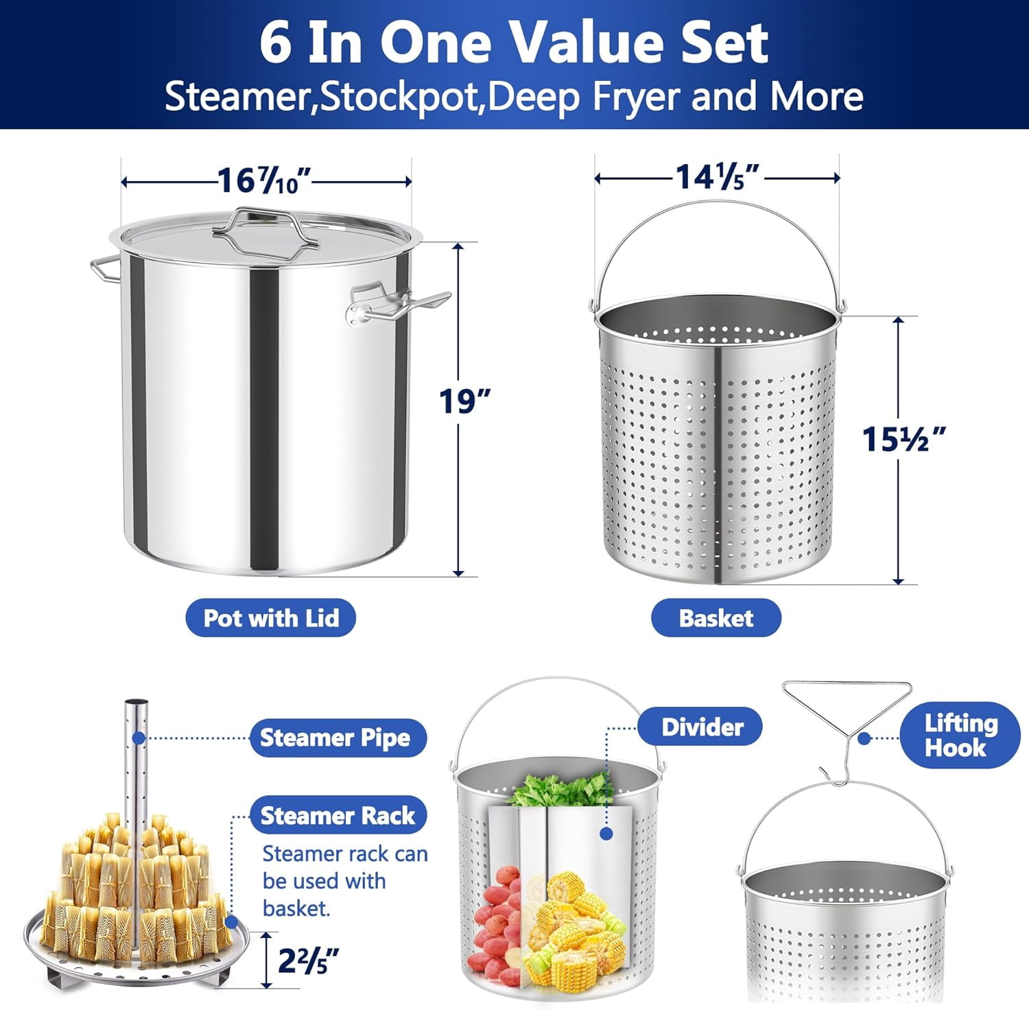 ARC USA 64QT Stainless Steel Seafood Boiling Kit with 200,000 BTU Propane Burner and 36 in Mixing Paddle (64QT) hekdu