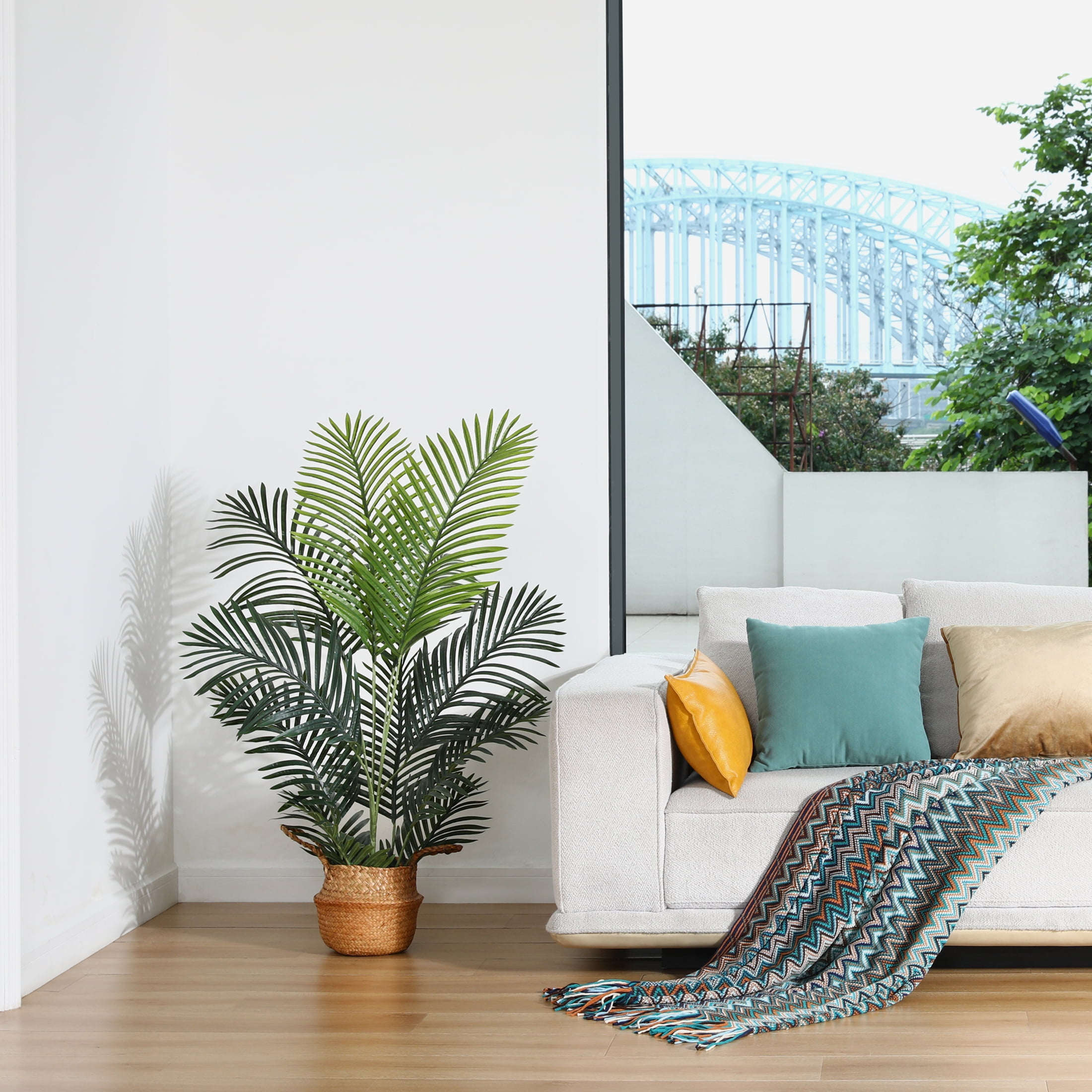 DR.Planzen Artificial Majestic Palm Plant Lifelike Faux Ravenea Rivularis for Home and Office Decor (Green, 4 ft) qld5r