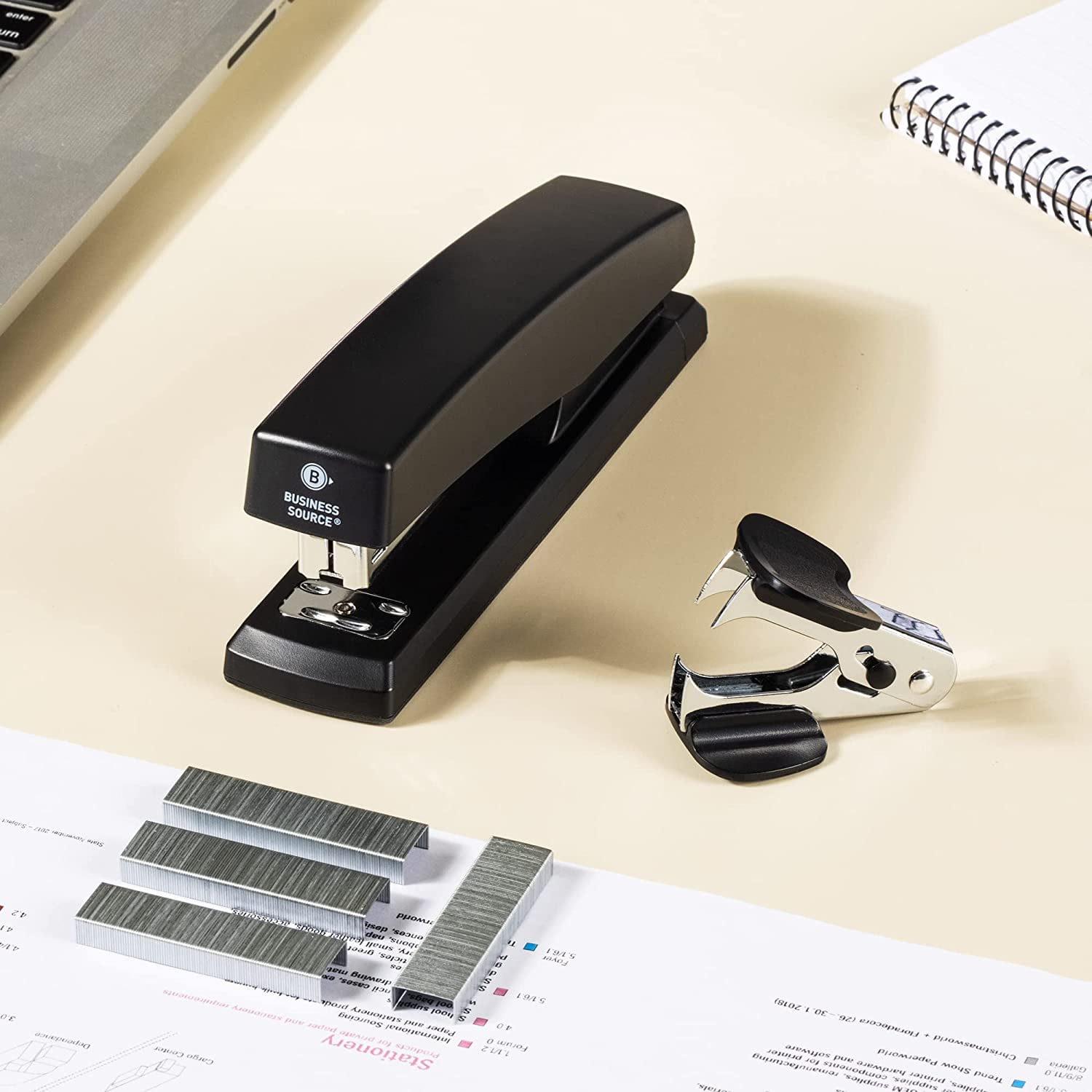 Deli Desktop Stapler Set with 1000 Staples and Remover (Black, 20 Sheet Capacity) lyi6i