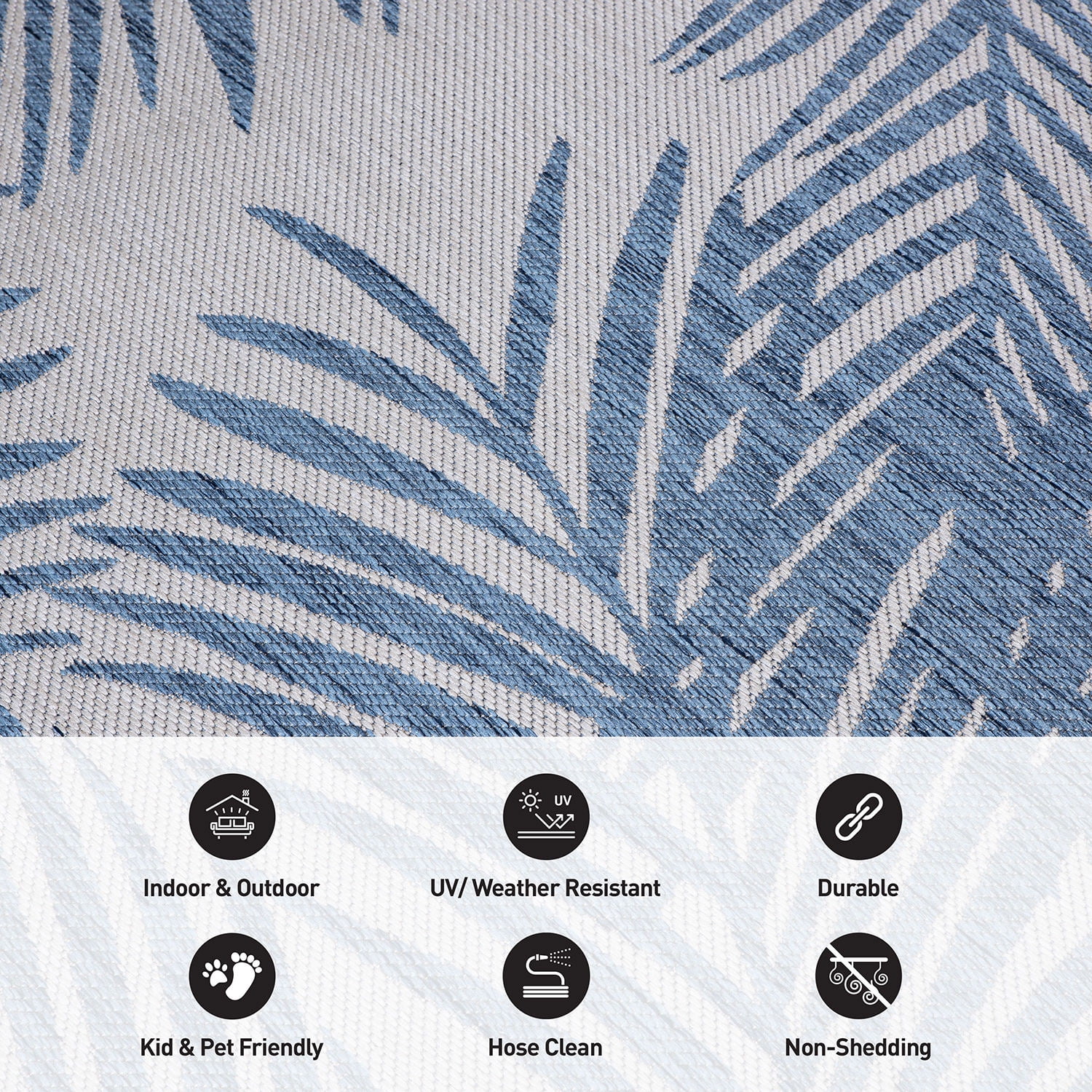 World Rug Gallery Contemporary Distressed Leaves Textured Flat Weave Indoor/Outdoor Area Rug (Blue, 2 ft x 7 ft) hupb3