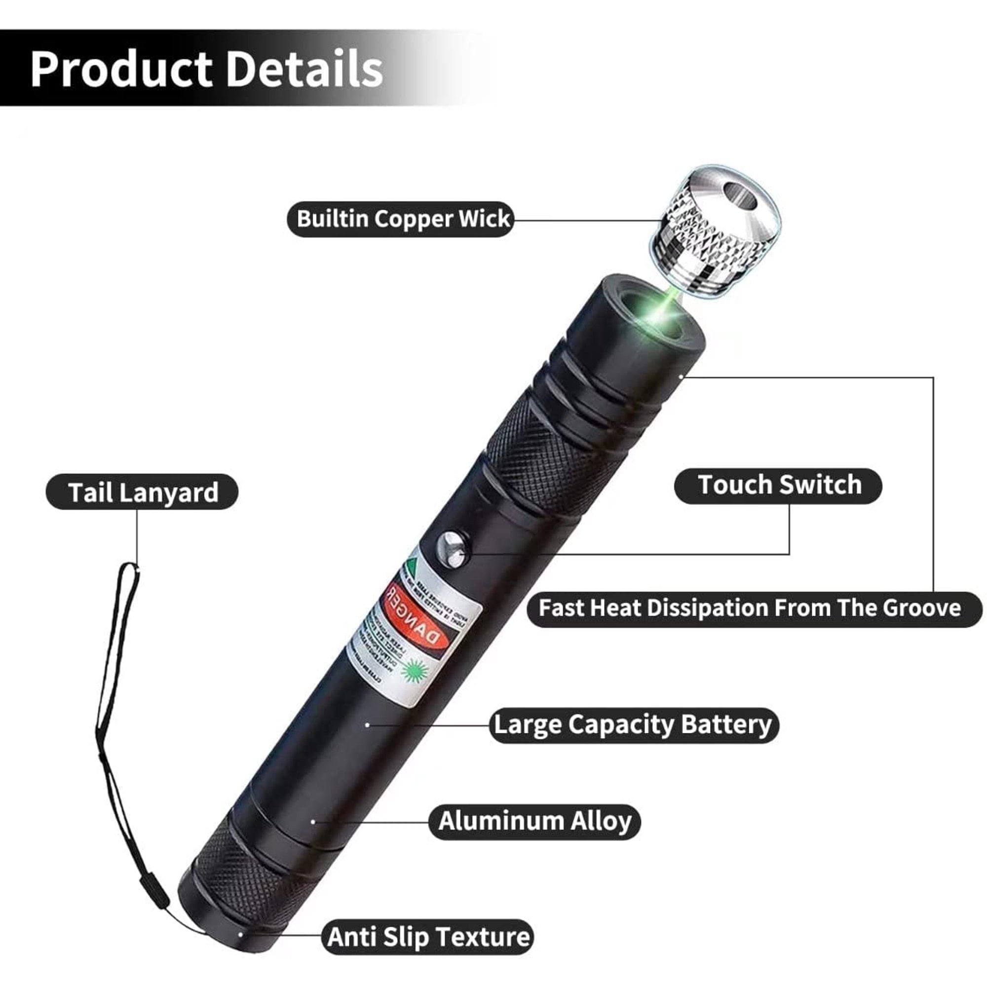 SIISLL High Power Green Laser Pointer, Rechargeable Long Range Handheld Flashlight with Adjustable Focus and Star Cap (Green, 1 Pack) avnpf