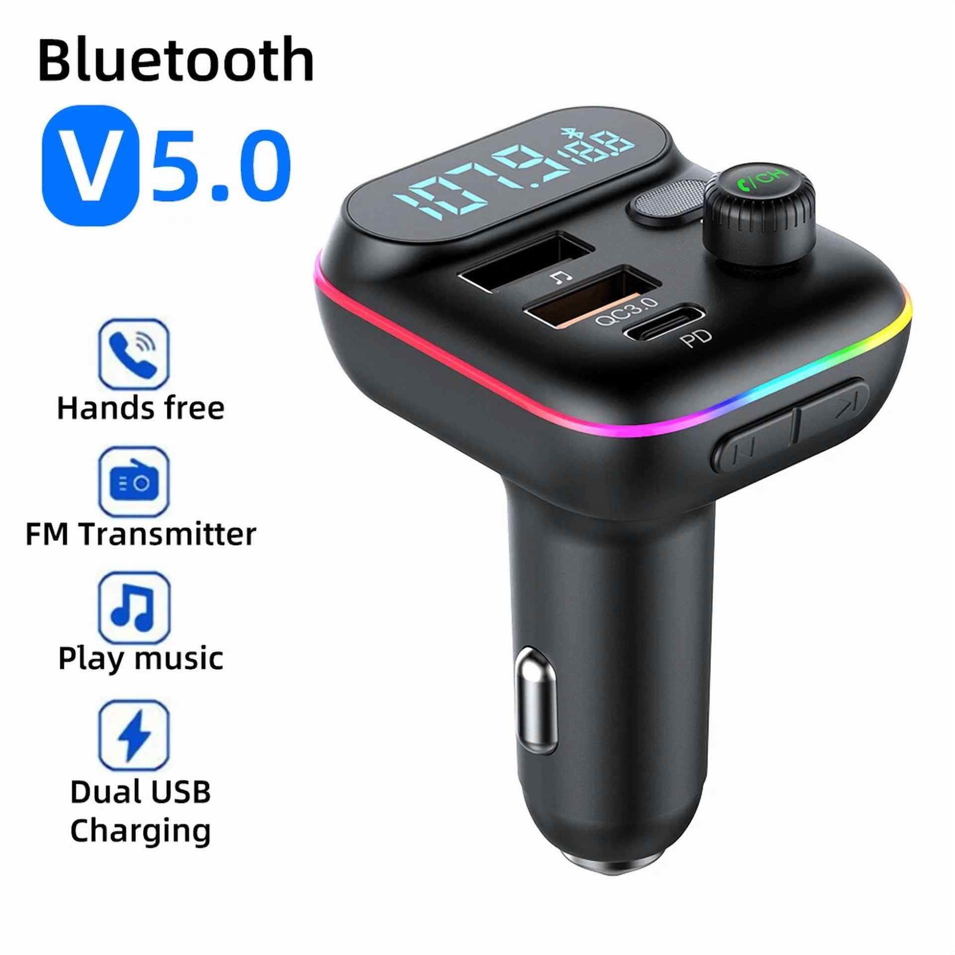 Rhea Bluetooth Car Adapter FM Transmitter with USB PD Charging and Hands-Free Calling (Black, 1 Pack) 23p1f