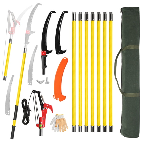 AsterOutdoor Manual Pole Saw Tree Trimmer Set, Extendable Fiberglass Long Reach Pruner (Yellow, 30 ft) qvf8s