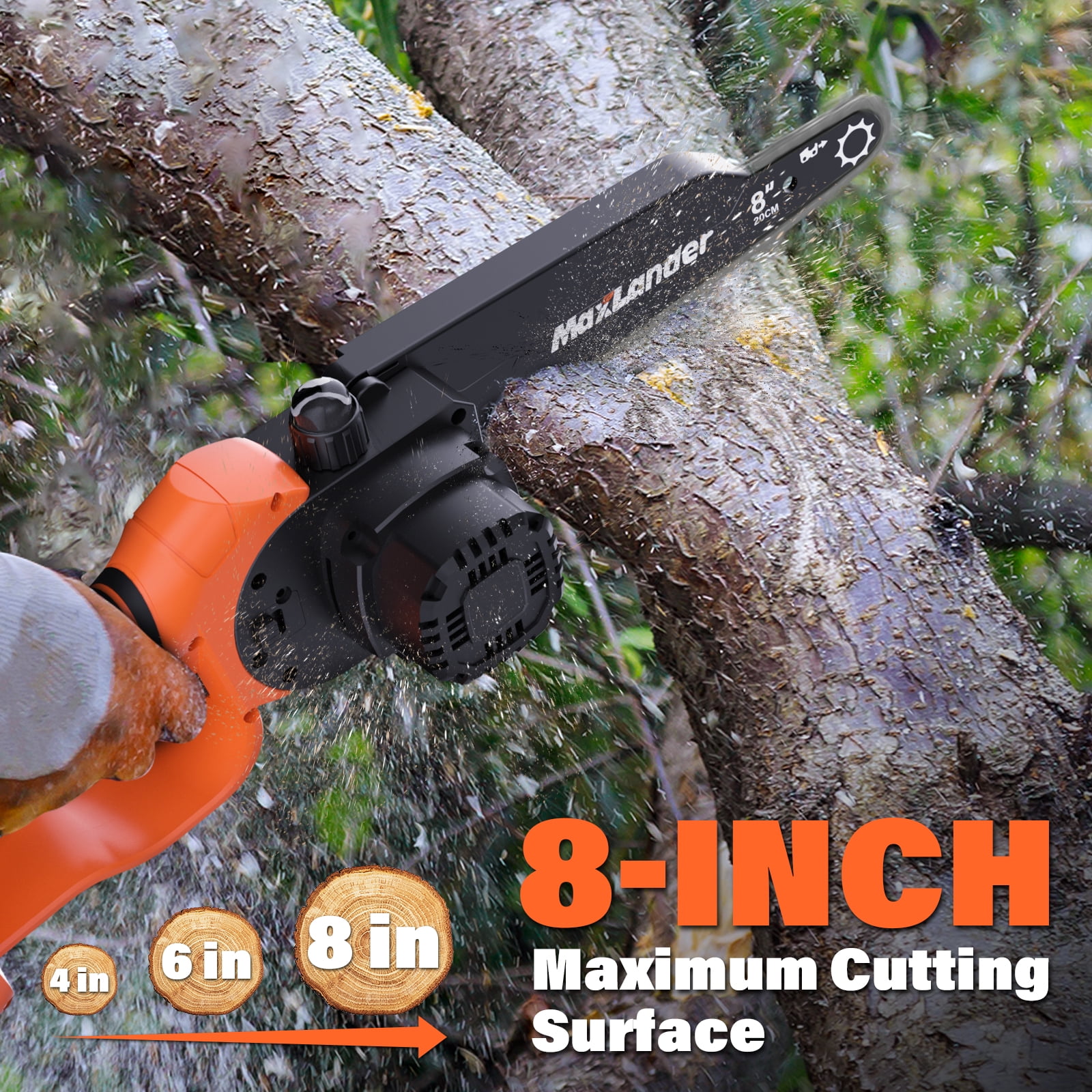 Maxlander 2-in-1 Cordless Pole Saw and Mini Chainsaw, Electric Tree Trimmer with 14ft Reach (8 in, 20V Battery) fh99i