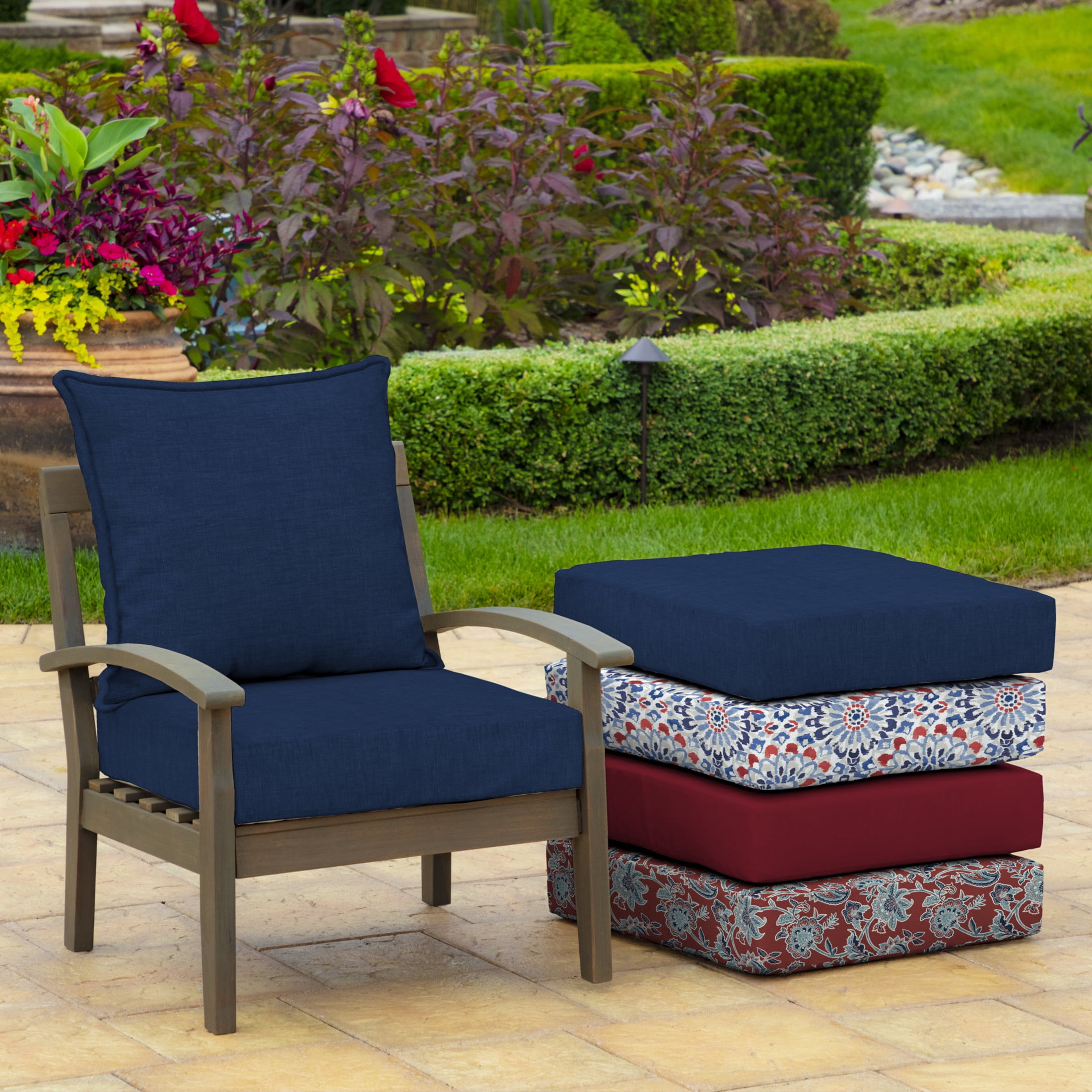 Arden Selections Outdoor Deep Seat Cushion Set, Weather-Resistant Patio Chair Replacement Cushions (Sapphire Blue, 24 in x 24 in) cwm72