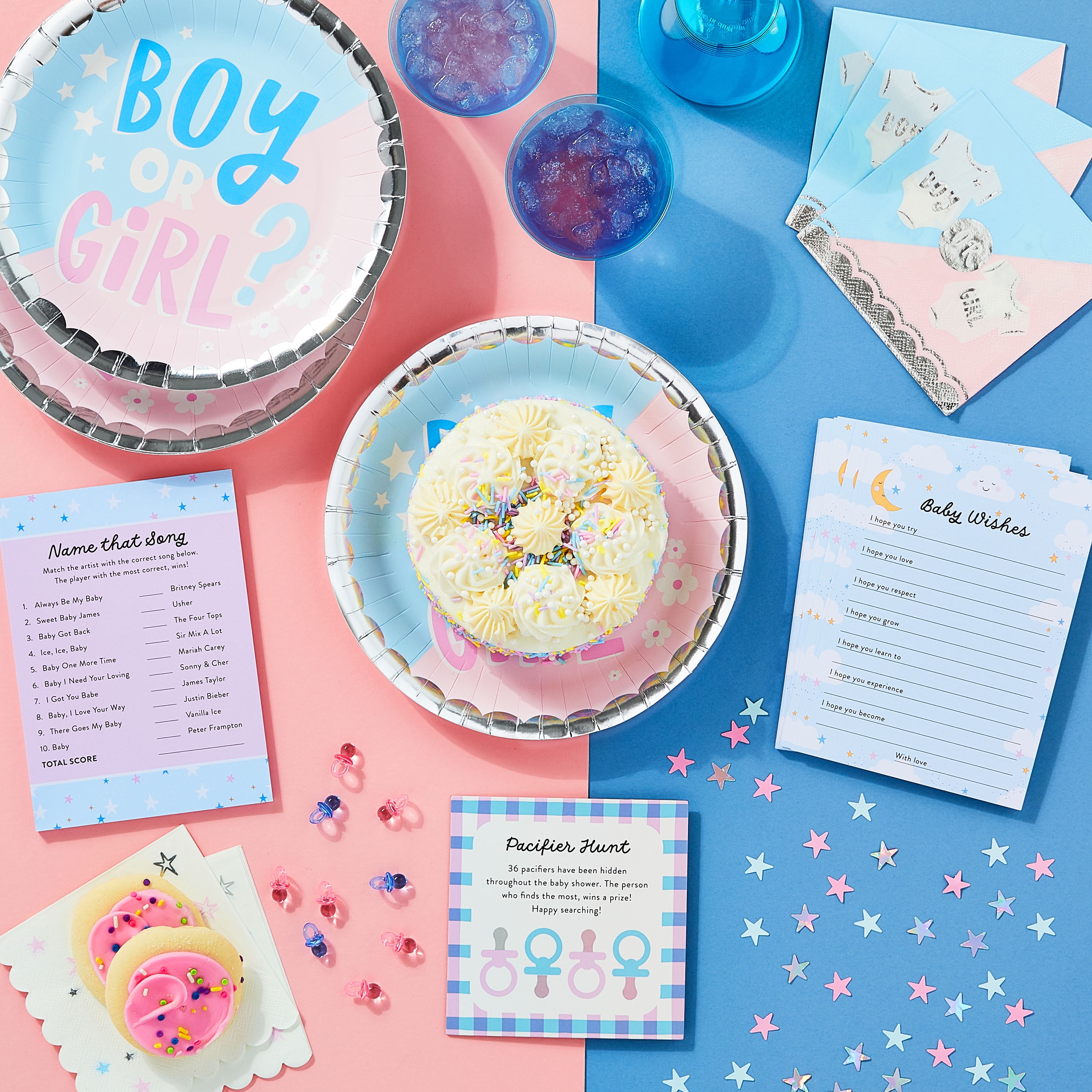 Way To Celebrate Gender Reveal Paper Napkins, Decorative Party Supplies (Pink and Blue, 16 Count, 6.5 in x 6.5 in) x8m36