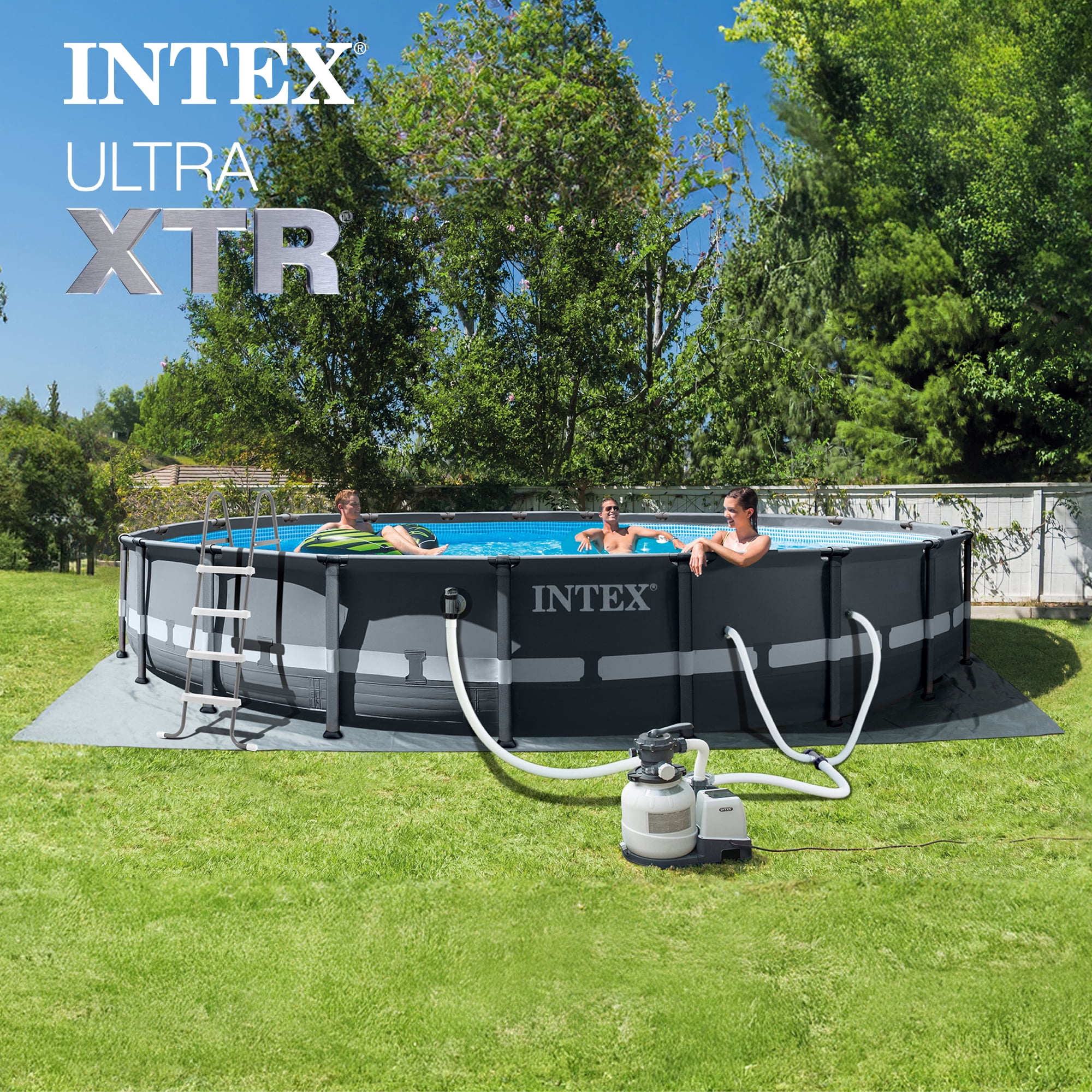 Intex Ultra XTR Above Ground Swimming Pool Set with Filter Pump and 50 lb Sand (20 ft x 48 in, Grey) s2ox0