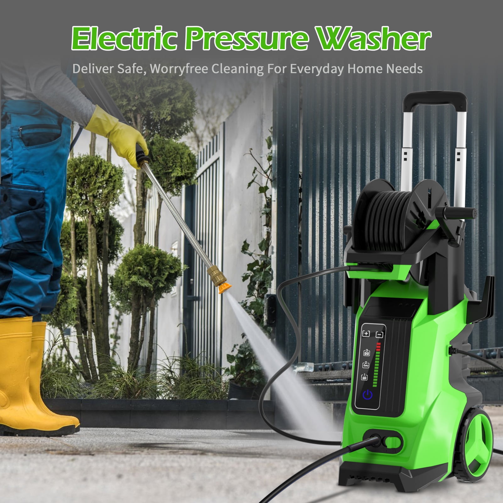 HONGMIN Electric Pressure Washer 4500 PSI 3.0 GPM with Smart Touch Screen and Foam Cannon (Black, 1 Unit) diuq0