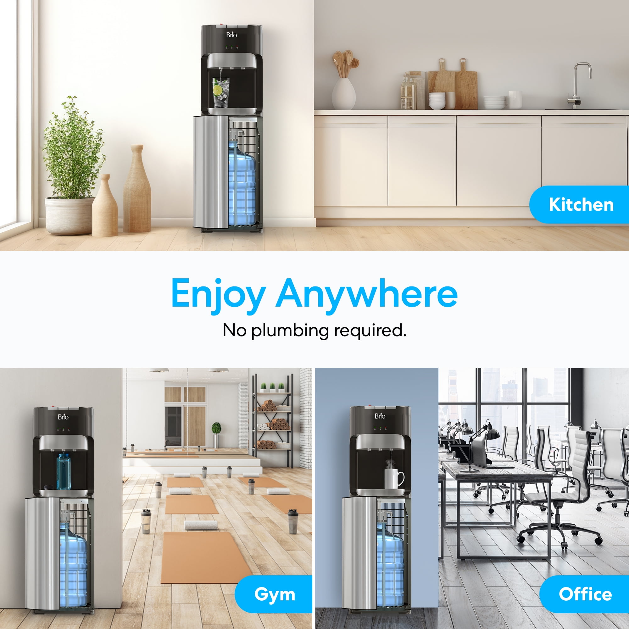 Brio Bottom Load Water Cooler Dispenser with Hot, Cold, and Room Temperature Settings (Silver, 41.4 in) mrpmu
