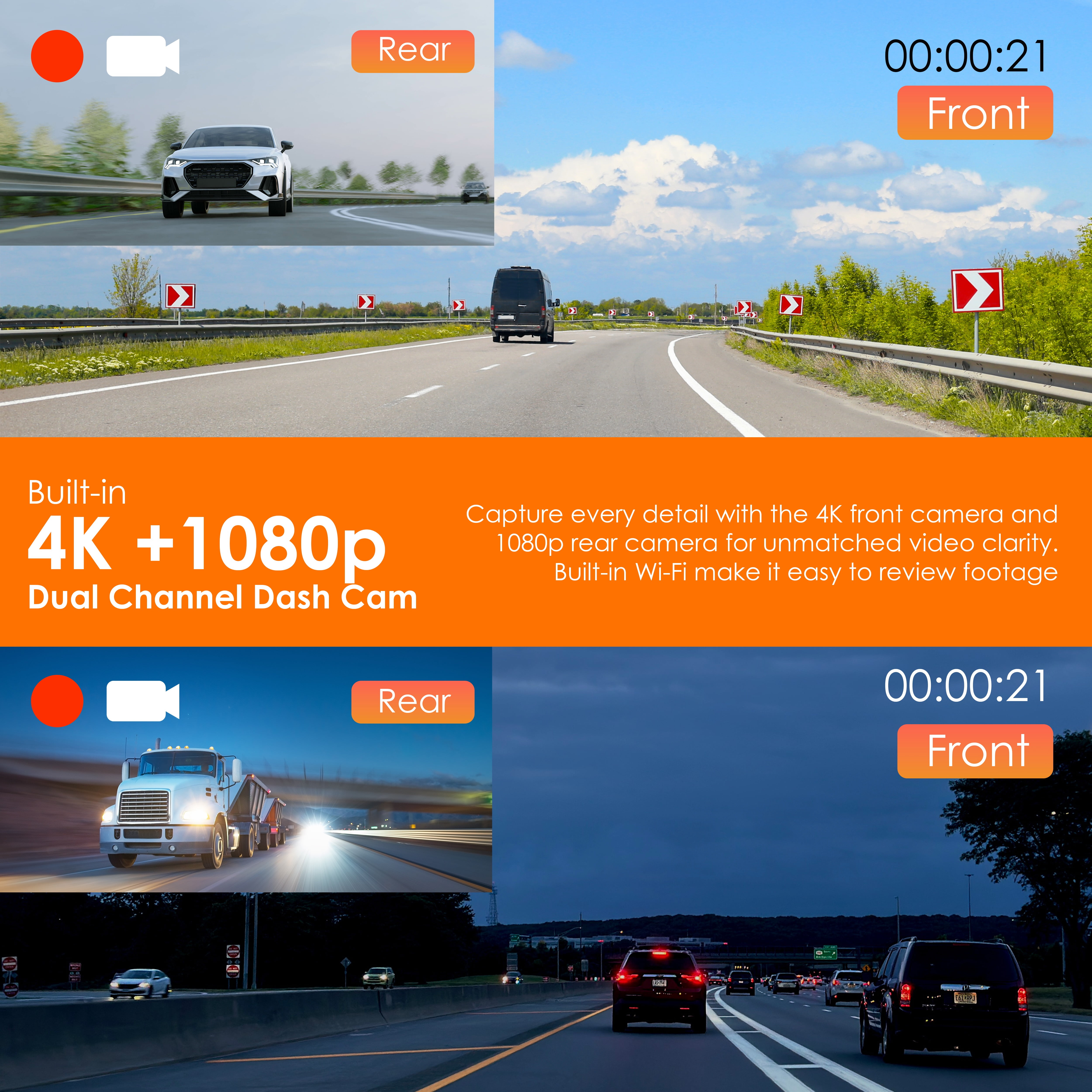 Rexing 7 in Wireless CarPlay and Android Auto Receiver with 4K Front and 1080p Rear Dash Cam (32GB) di8x9