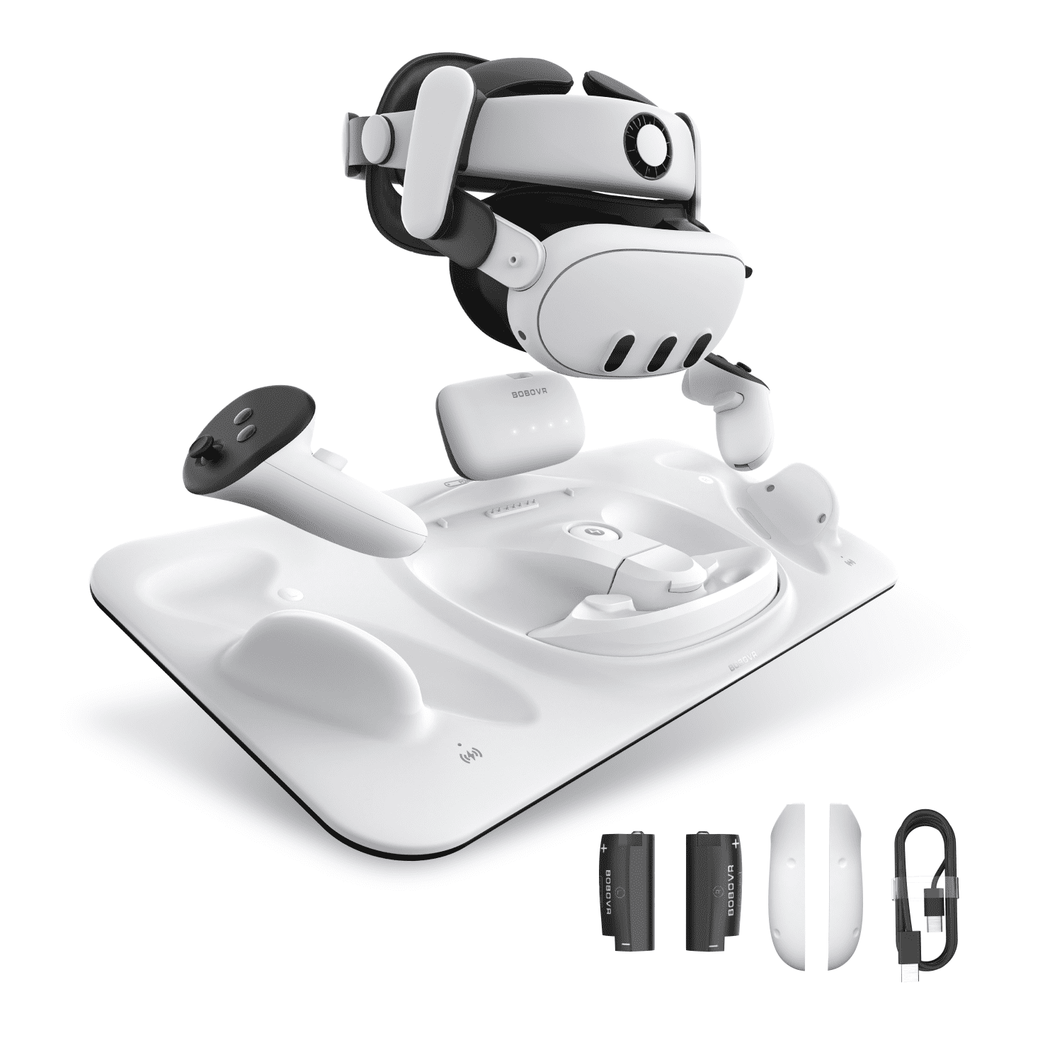 BOBOVR D3 Charging Dock All-in-One Power Station for Meta Quest 3 Headset Controllers and B100 Battery (White, 1 Unit) pghcc