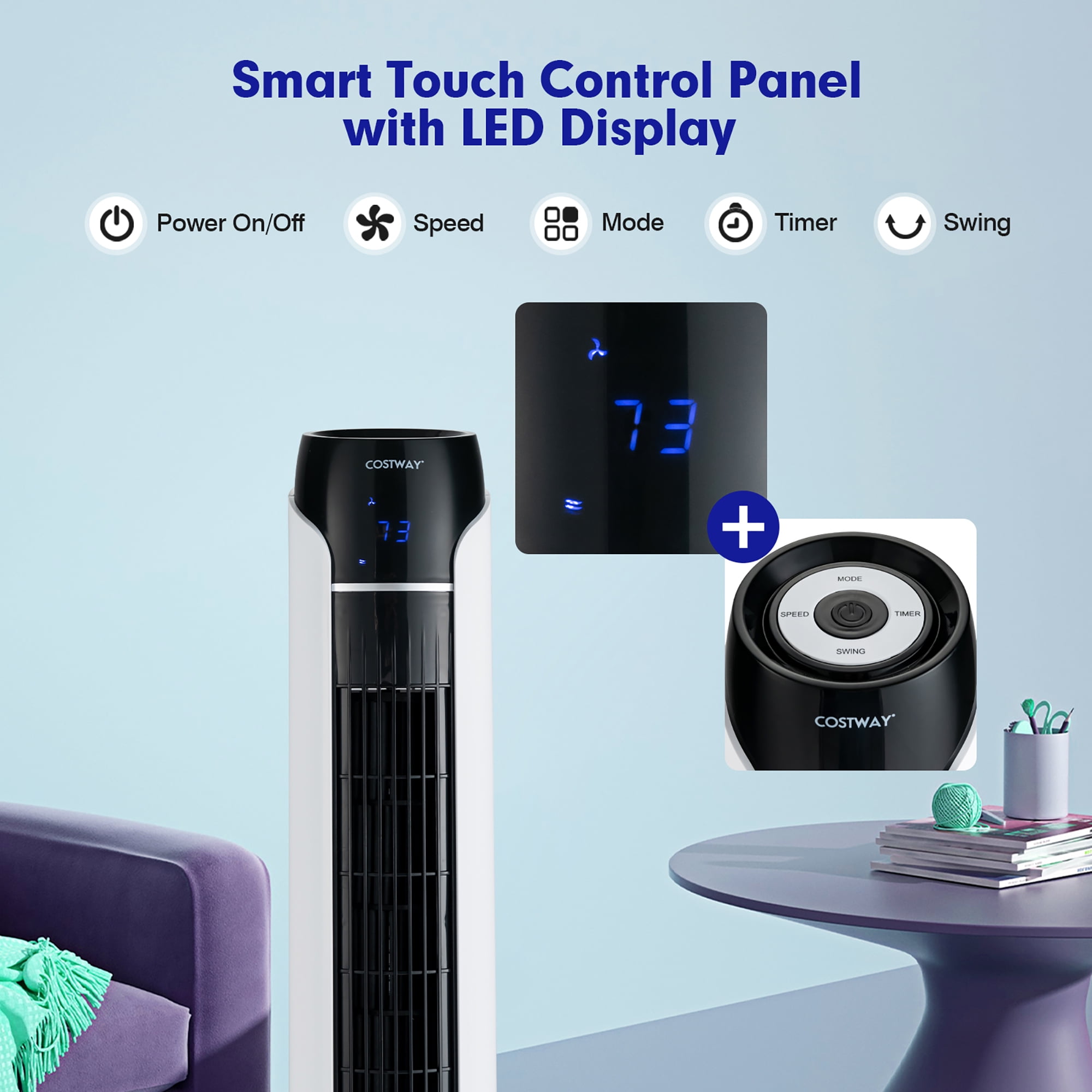 Costway 48 in Tower Fan with Remote Control and LED Display (White, 48 in) aemvk