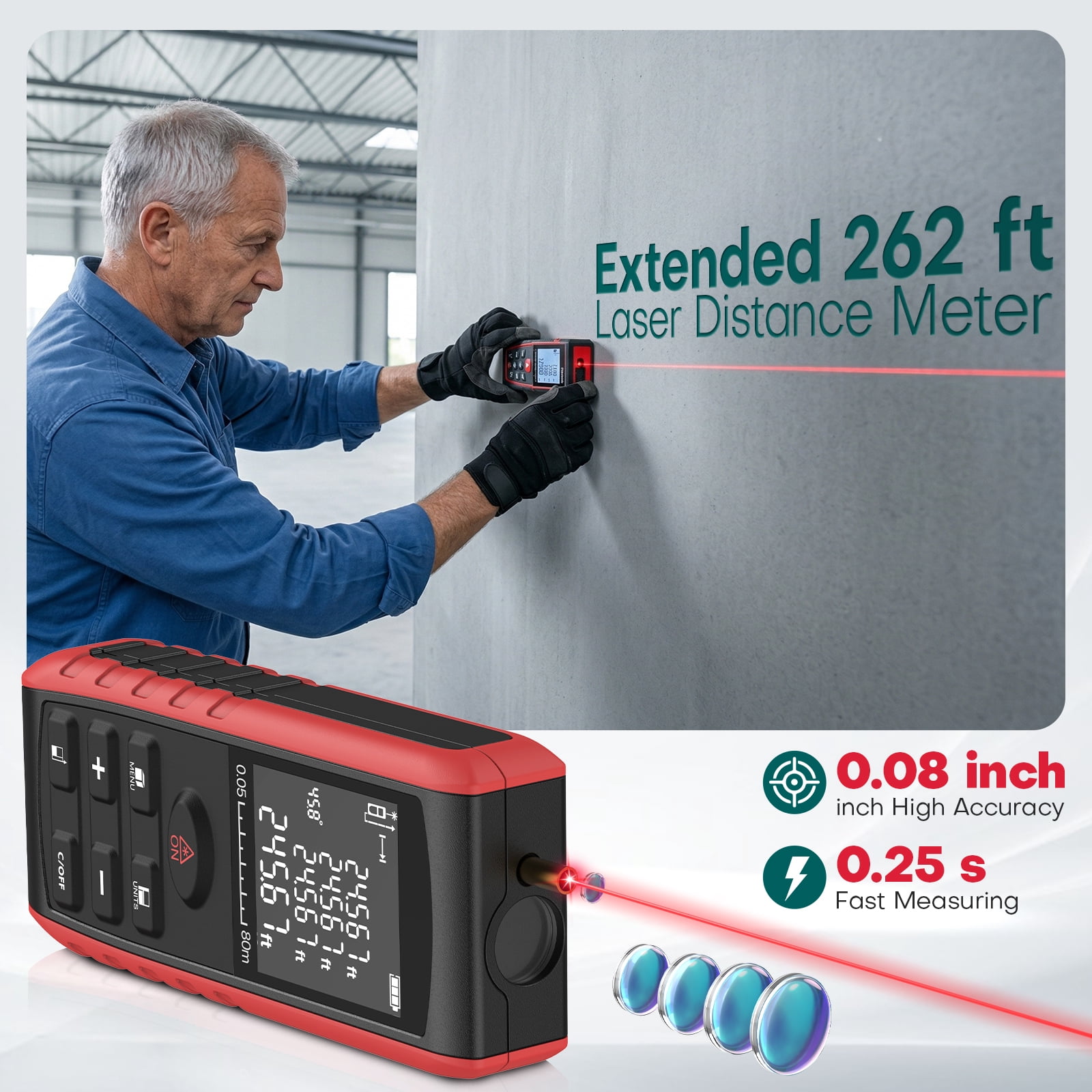 LAKWAR Digital Laser Distance Meter, High Precision Measurement Tool for Construction and DIY (Green, 262 ft) 3n1gz