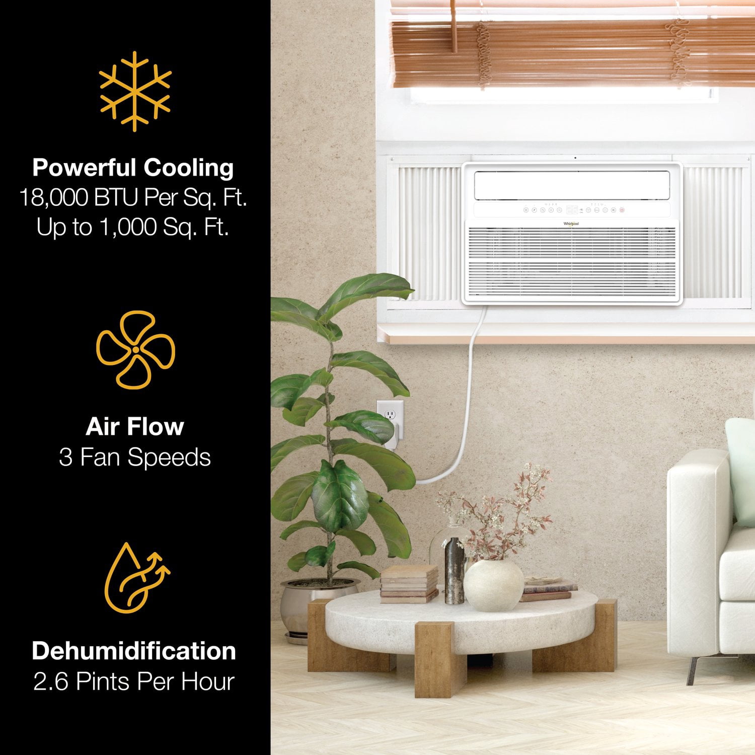 Whirlpool 18,000 BTU Window Mounted Inverter Air Conditioner with Remote Control (White, 1000 sq ft) hydmn