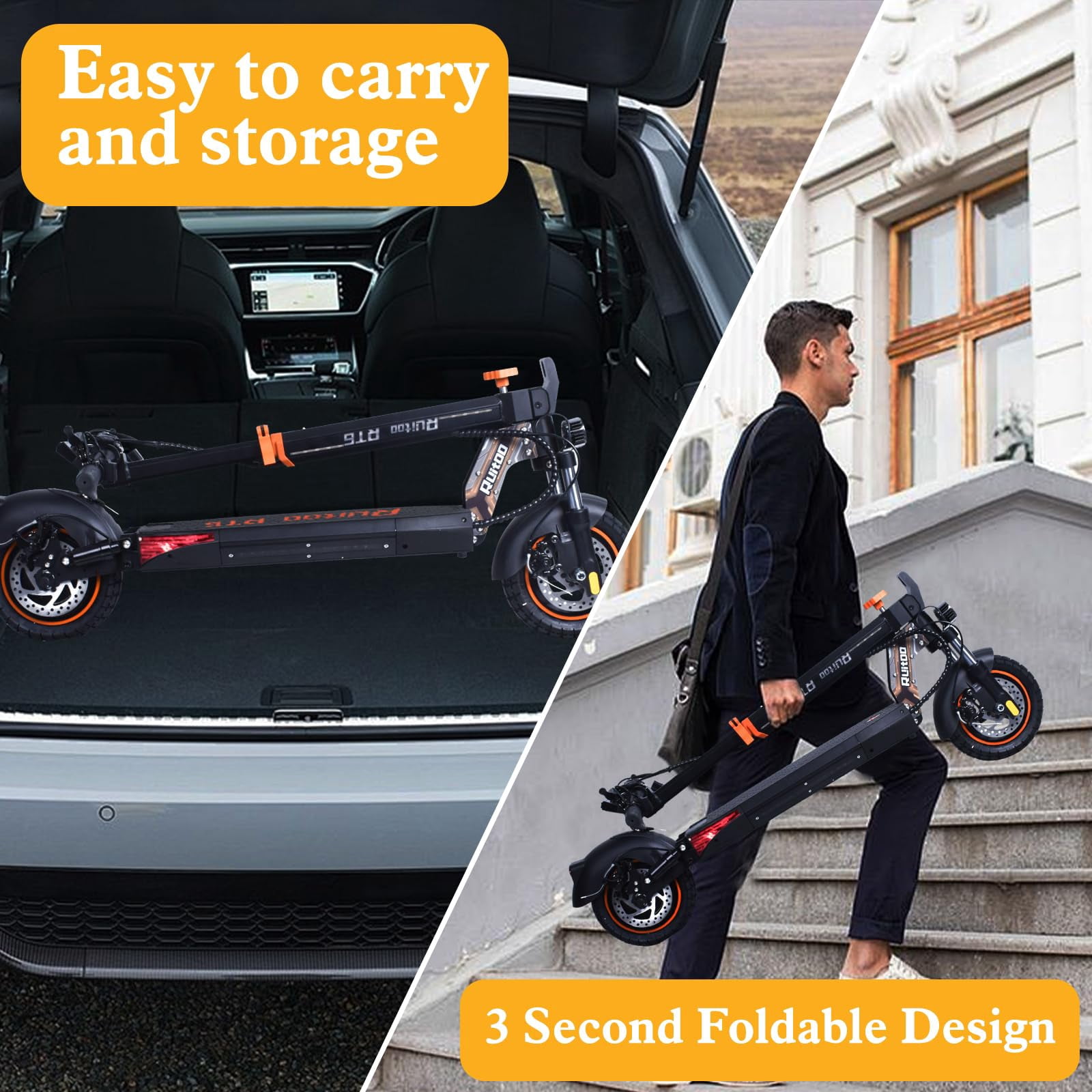 RubiQ Sports 800W Electric Scooter for Adults with Seat (Black, 264 lb Max Load) bdeku