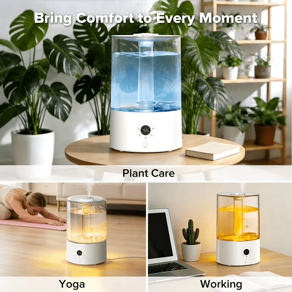 KISSAIR Ultrasonic Cool Mist Humidifier for Bedroom, Quiet Air Humidifier with Essential Oil Tray and Smart Humidity Control (White, 1.06 gal) ujdlc