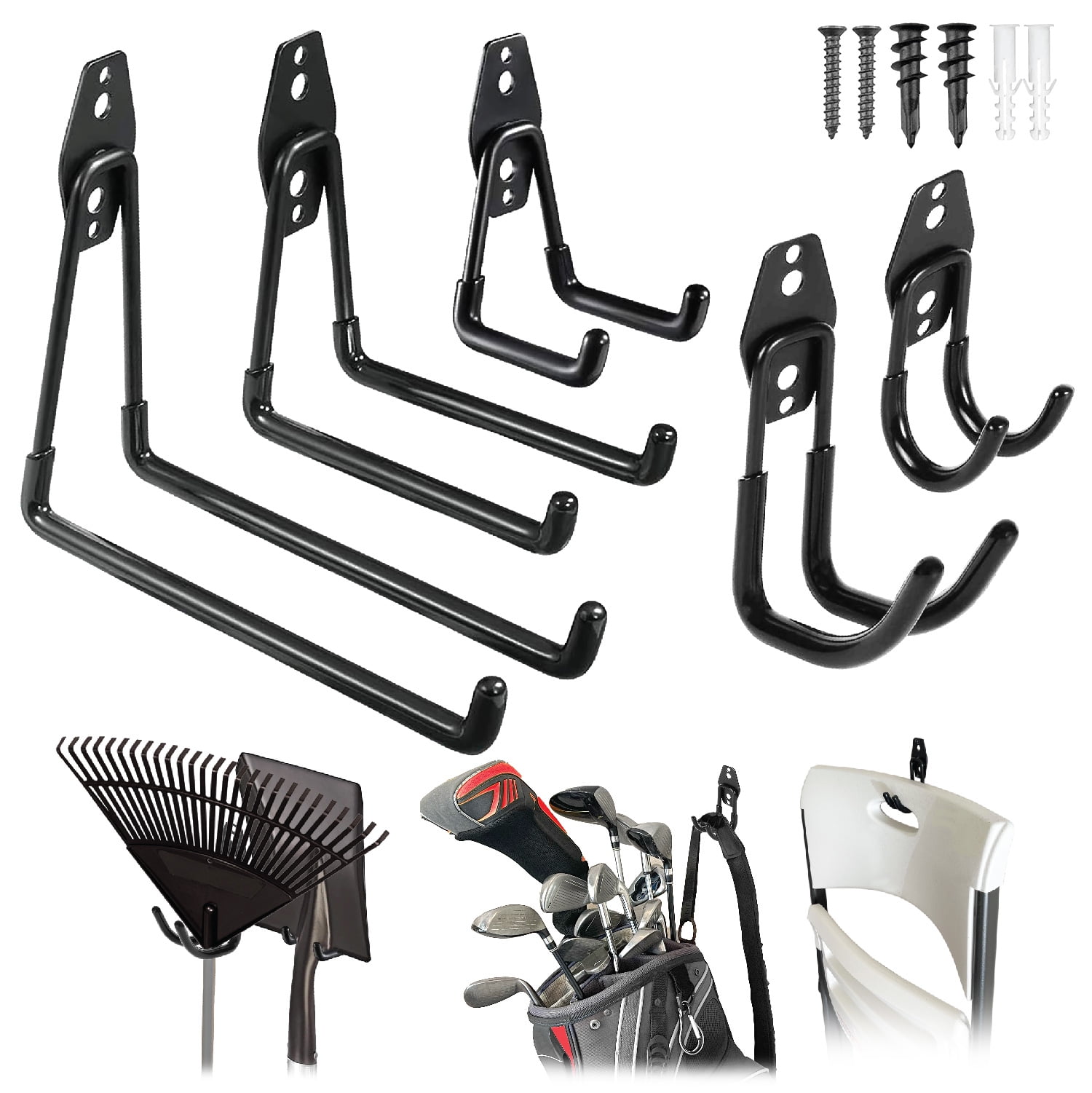 PeerBasics Heavy-Duty Utility Hook Set, Garage Organization Storage Hangers (Black, 5 Pack) sxvmi