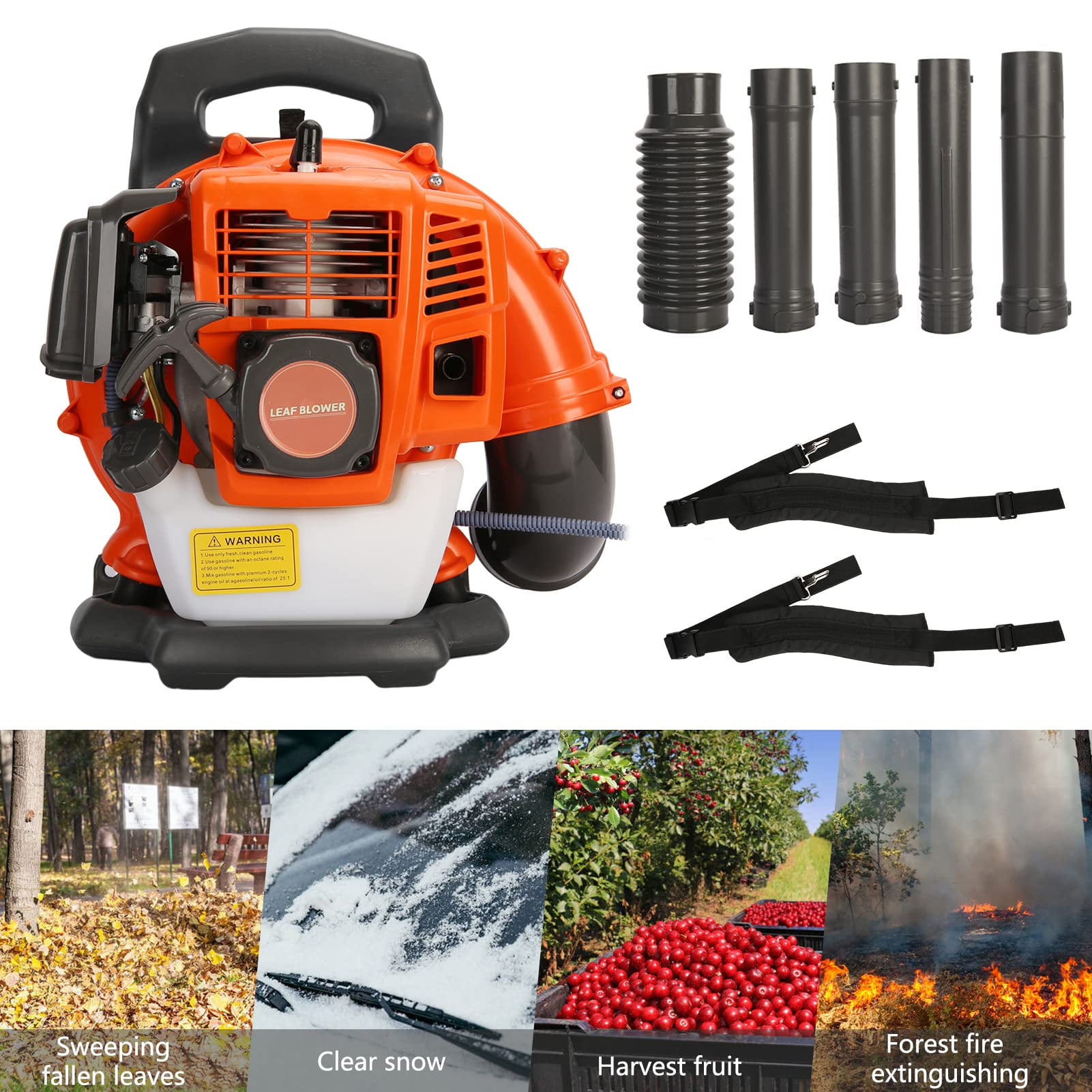 WETS Backpack Gas Powered Leaf Blower, 550 CFM 2-Stroke Engine for Lawn and Garden Maintenance (Orange) llsaa