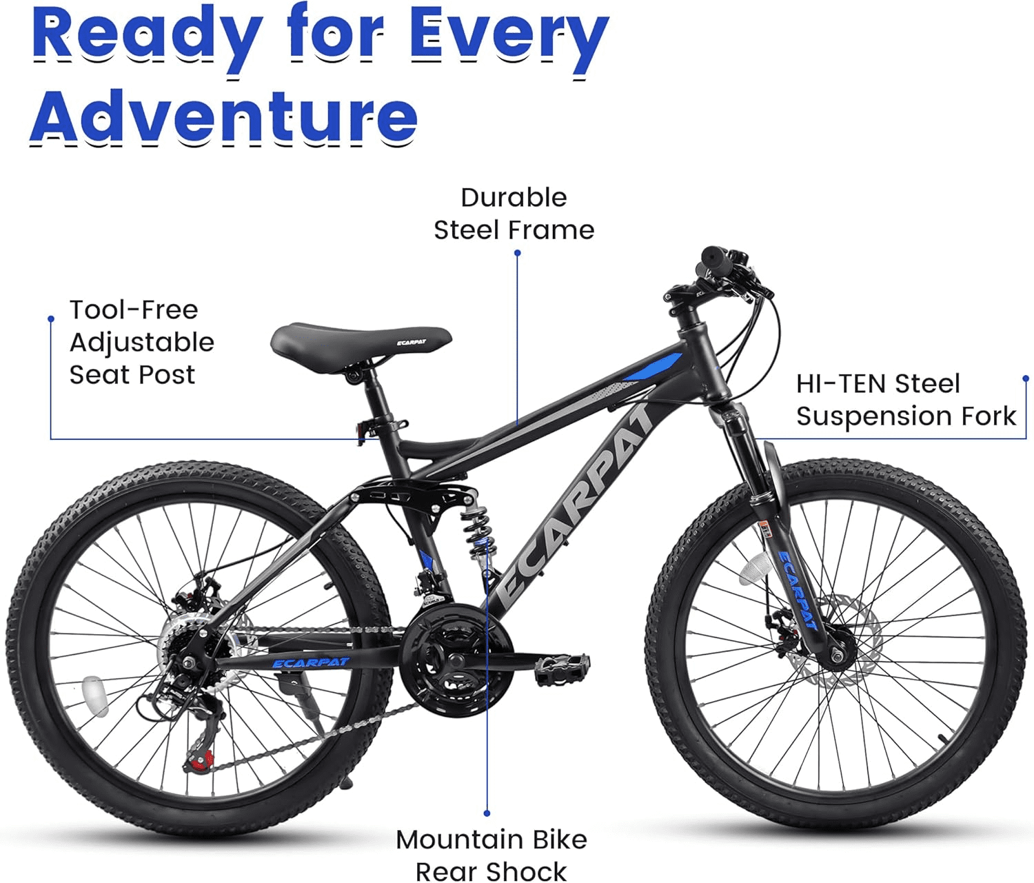 ESRIDOM 26 in Mountain Bike, 21-Speed Full Suspension MTB with Dual Disc Brakes (Black, 26 in) 7xb0o