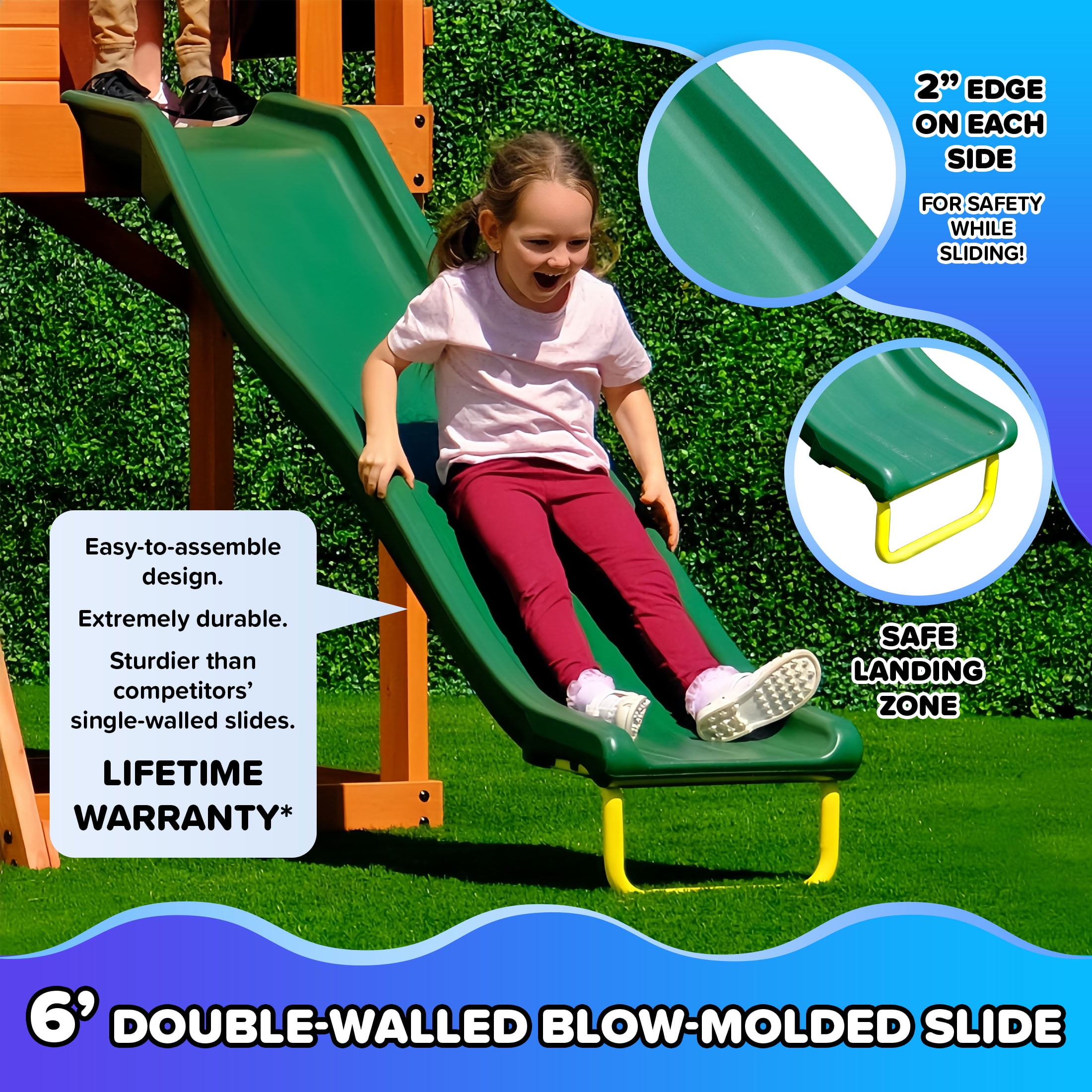 Sportspower Amelia Wooden Swing Set with Saucer Swing, 6 ft Slide, and Play Fort (Multi-Color, One Size) 1ni6f