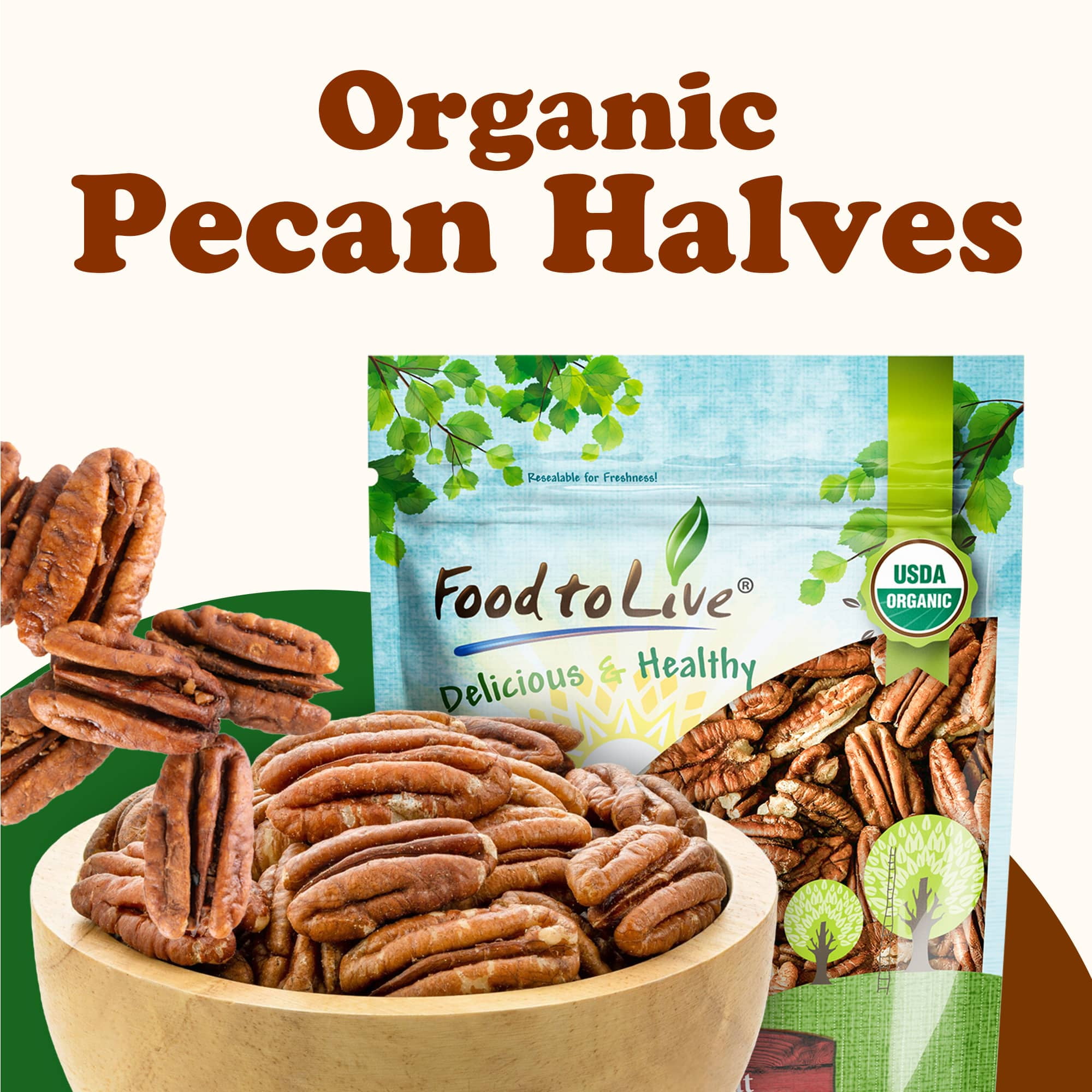 Food to Live Organic Raw Pecan Halves (Unsalted, Non-GMO, 12 oz) 5vyd5
