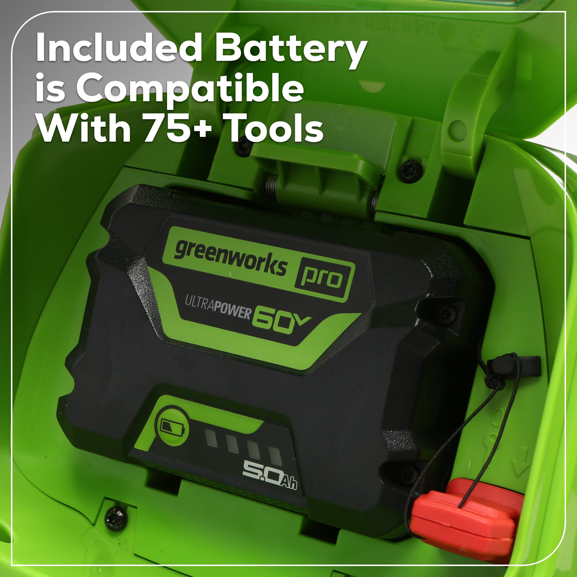 Greenworks 60V 19 in Cordless Battery Push Lawn Mower with 5.0Ah Battery and Charger (Green, 19 in) 1kmbd