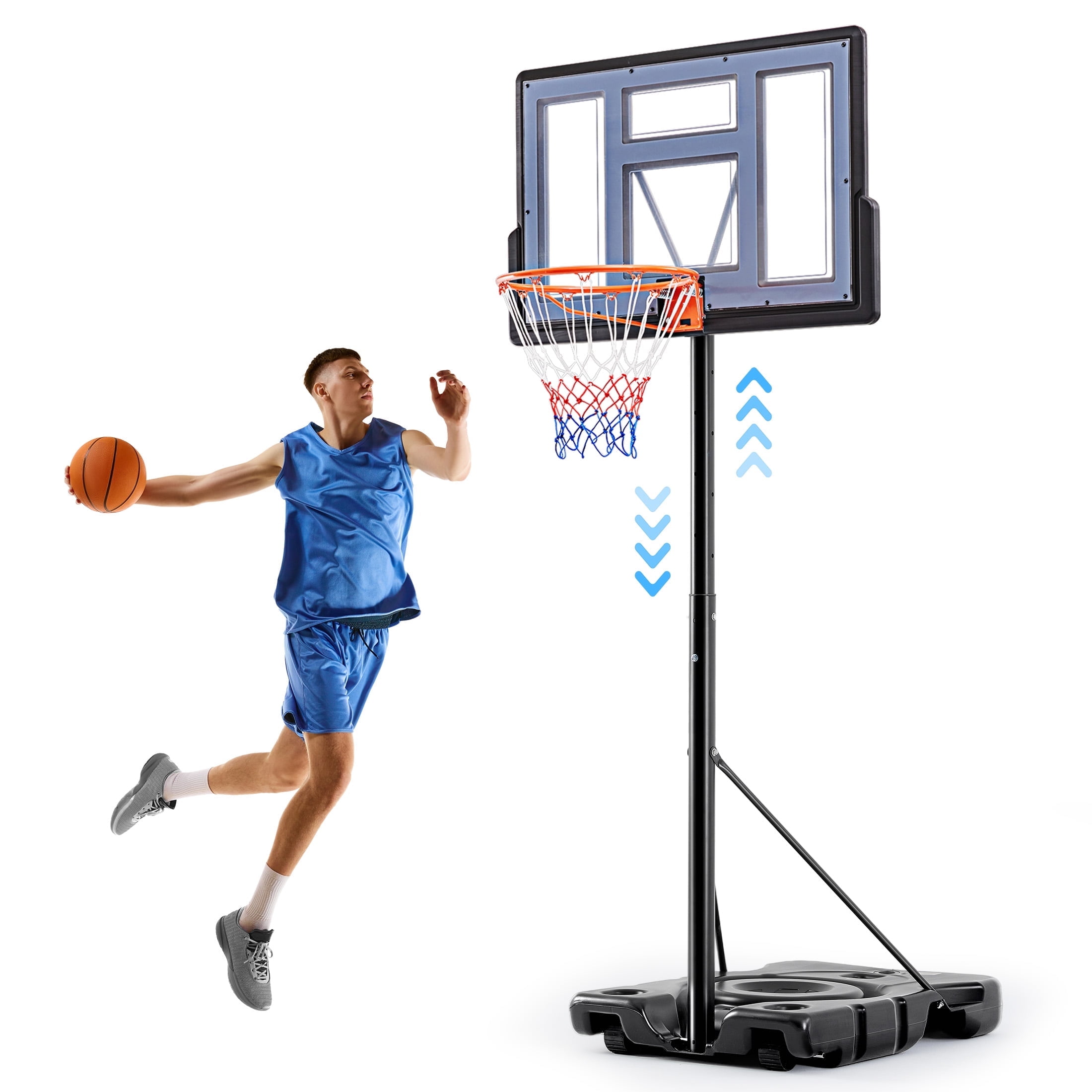 Edx Portable Basketball System, Adjustable Height Outdoor Hoop with 44 in Shatterproof Backboard (Grey, 6.1 ft to 10 ft) tkiy8