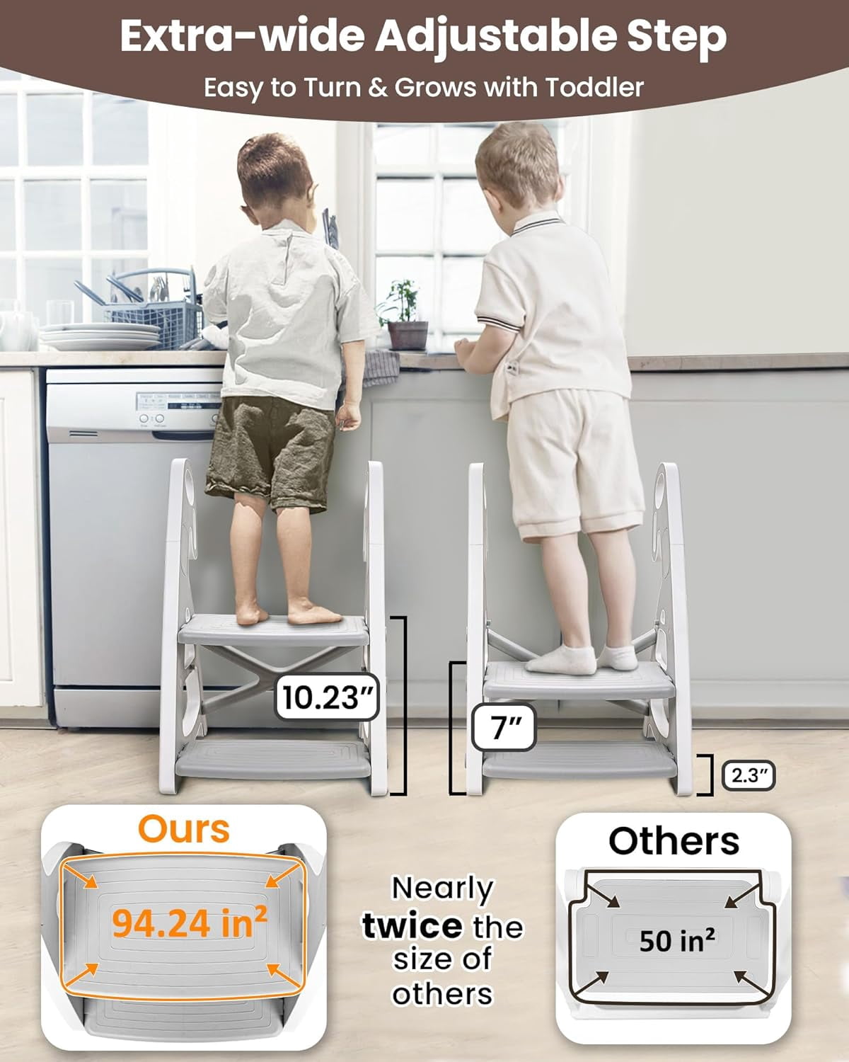 Primlect Potty Training Toilet Seat with Step Stool Ladder, Adjustable Height (Gray, 1 Pack) jqweb