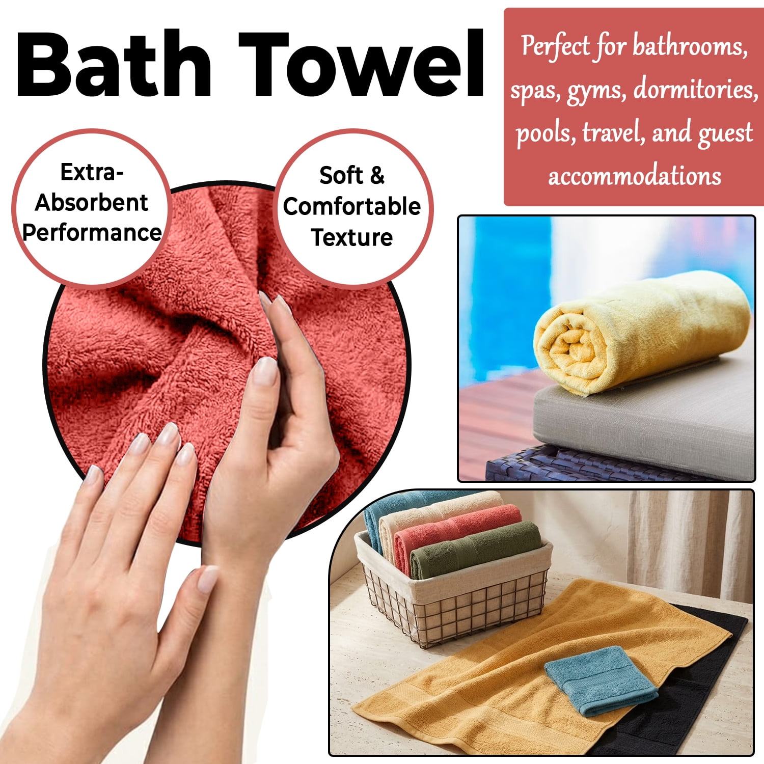 KAHAF COLLECTION Cotton Bath Towel Set, Quick-Dry and Highly Absorbent, Soft Bathroom Essentials (Multicolor, 6-Pack, 27 in x 54 in) upiyo