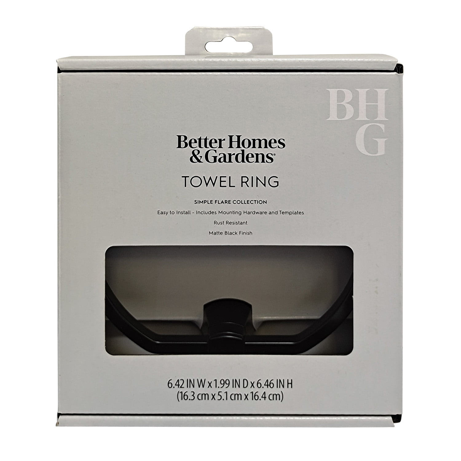 Better Homes & Gardens Simple Flare Wall Mount Towel Ring (Matte Black, 6.5 in) 5ko3m