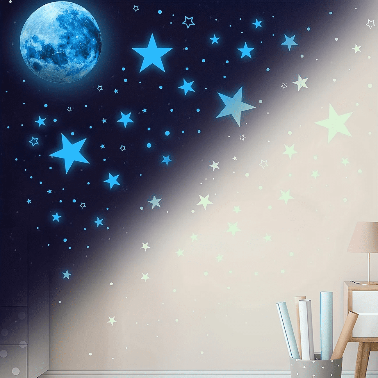 Neasyth Glow in the Dark Stars and Moon Wall Decals for Ceiling (Sky Blue, 1108 Pieces) ve7uy