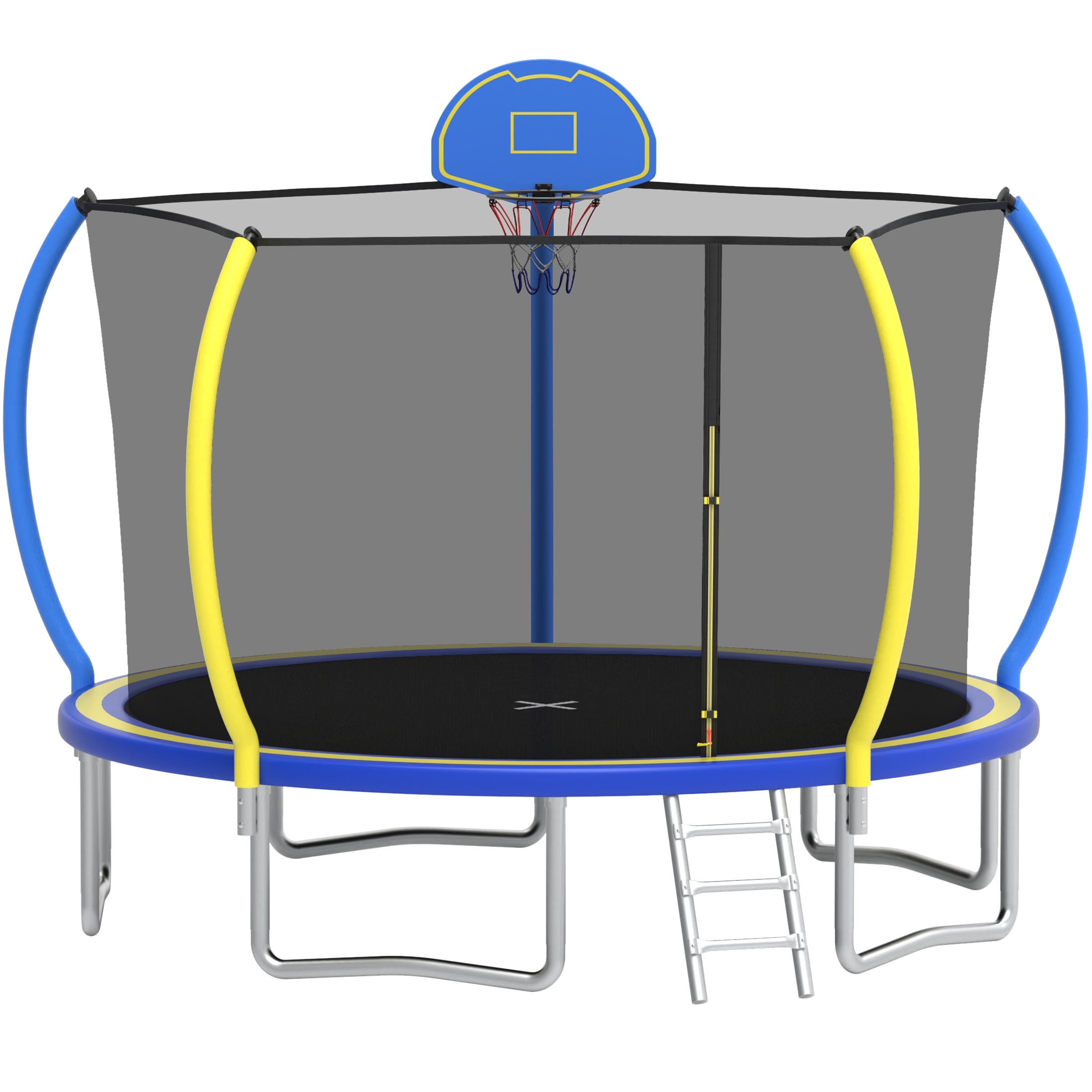 Segmart 12 ft Outdoor Trampoline with Basketball Hoop, Safety Enclosure Net and Ladder (Blue, 12 ft) y06k1