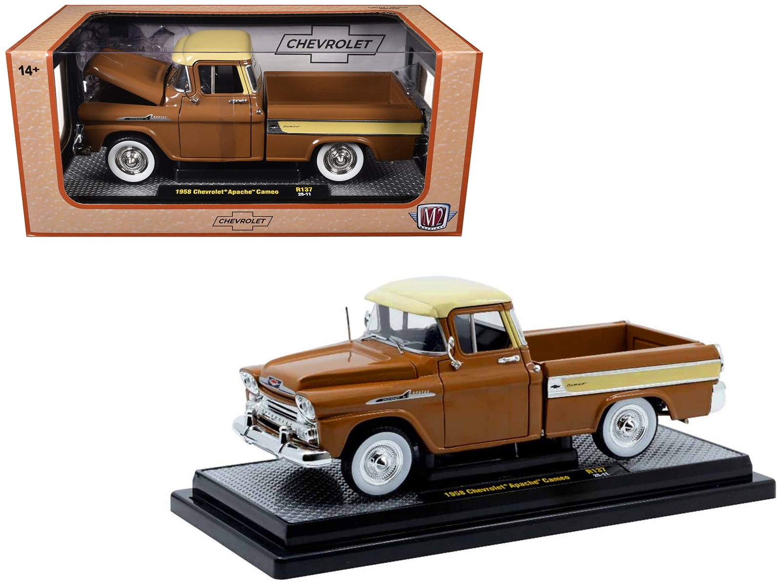 M2 Machines 1958 Chevrolet Apache Cameo Pickup Truck Diecast Model Car (Brown/Beige, 1/24 Scale) 65v68
