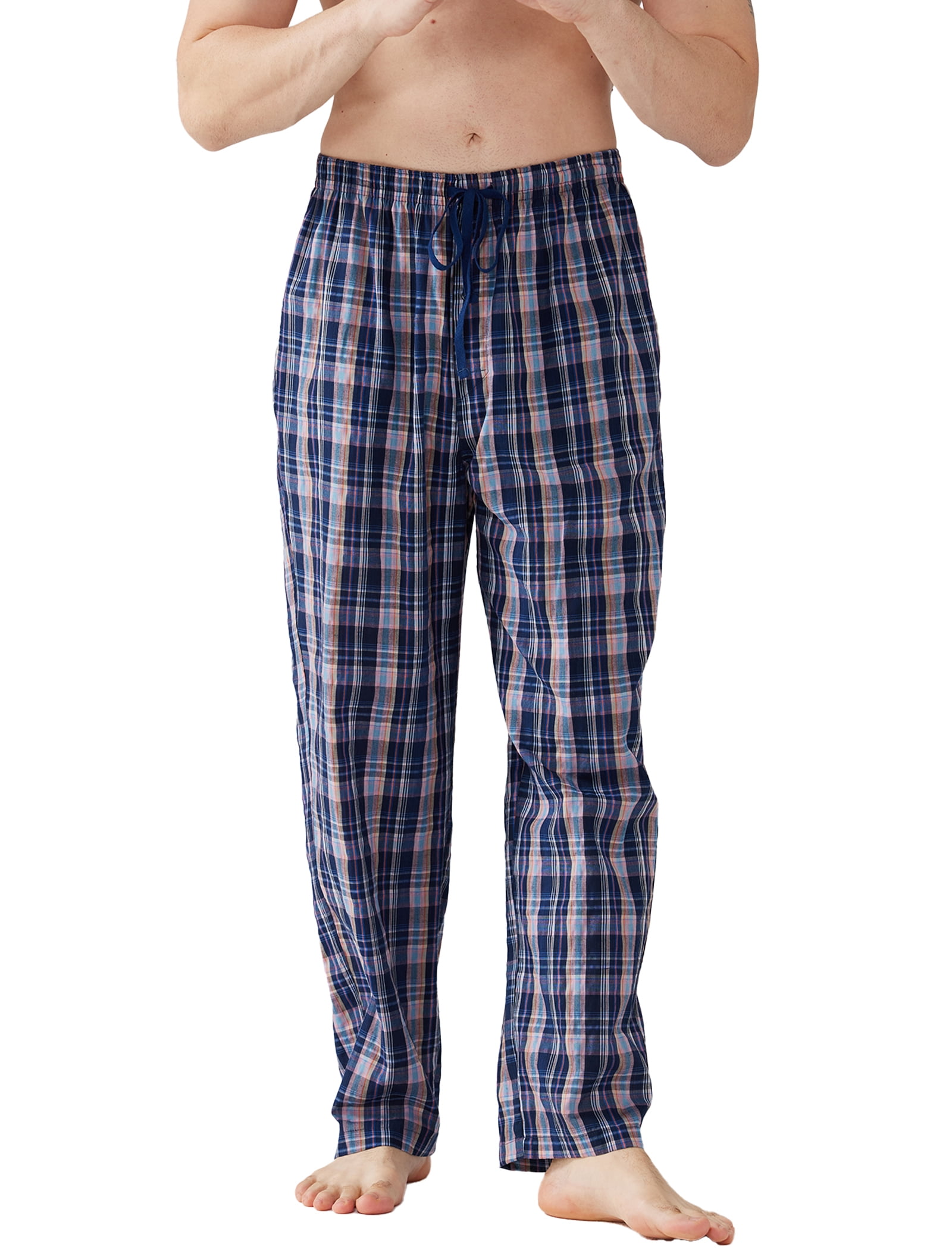 Onimisc Men's Cotton Pajama Pants Lightweight Sleepwear Lounge Bottoms with Pockets (Plaid, XL, 3-Pack) 2gq5a