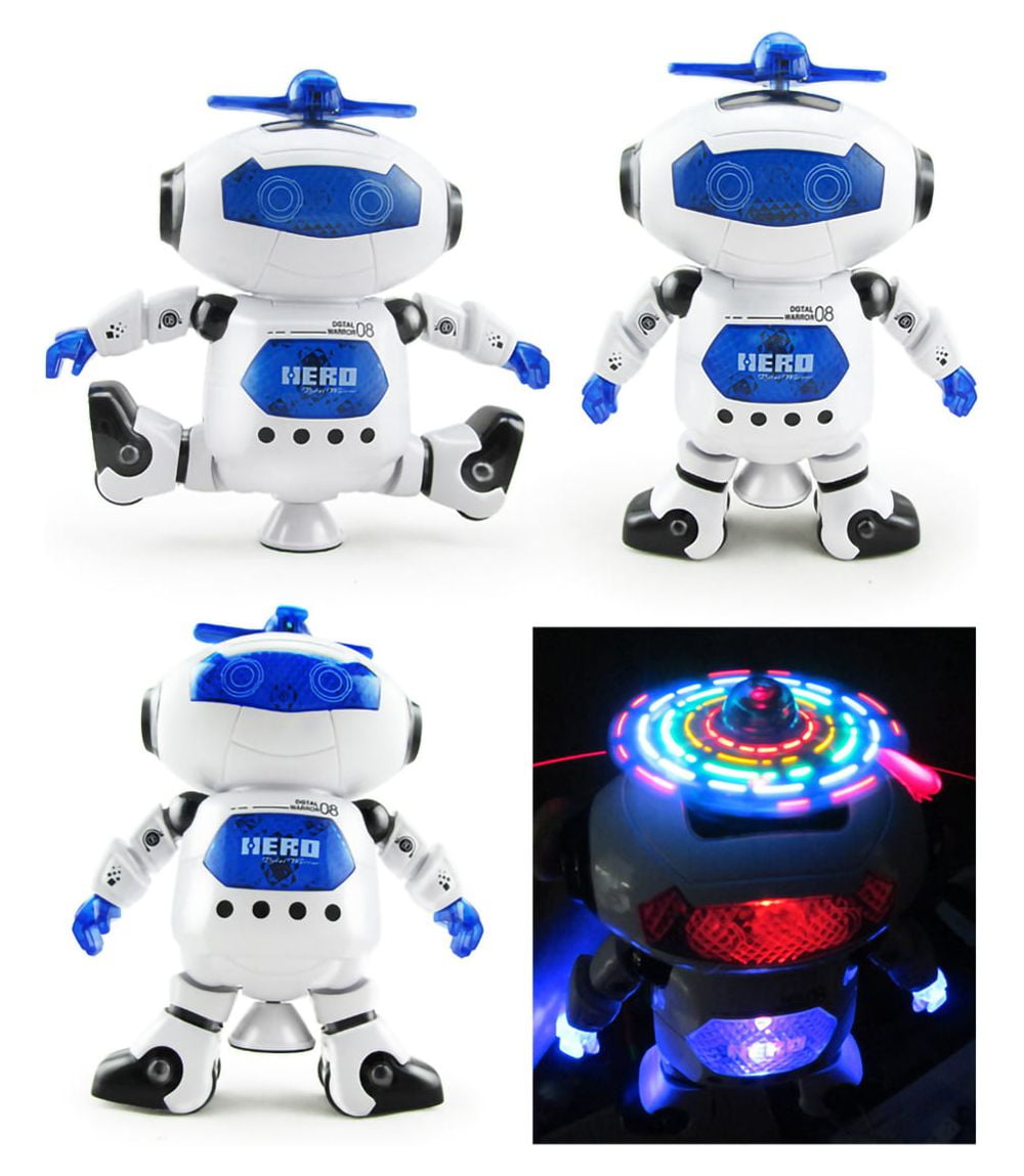 DAMMYTY Intelligent Electronic Robot Toy, Walking Dancing Singing Interactive Toy with 360 Degree Spinning and Flashing Lights (White, 8 in) ynvdk