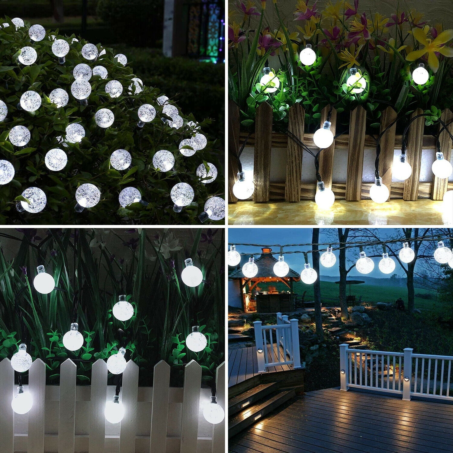 Oberon Solar String Lights Outdoor Waterproof Crystal Ball Fairy Lighting (White, 21.4 ft) cinbs