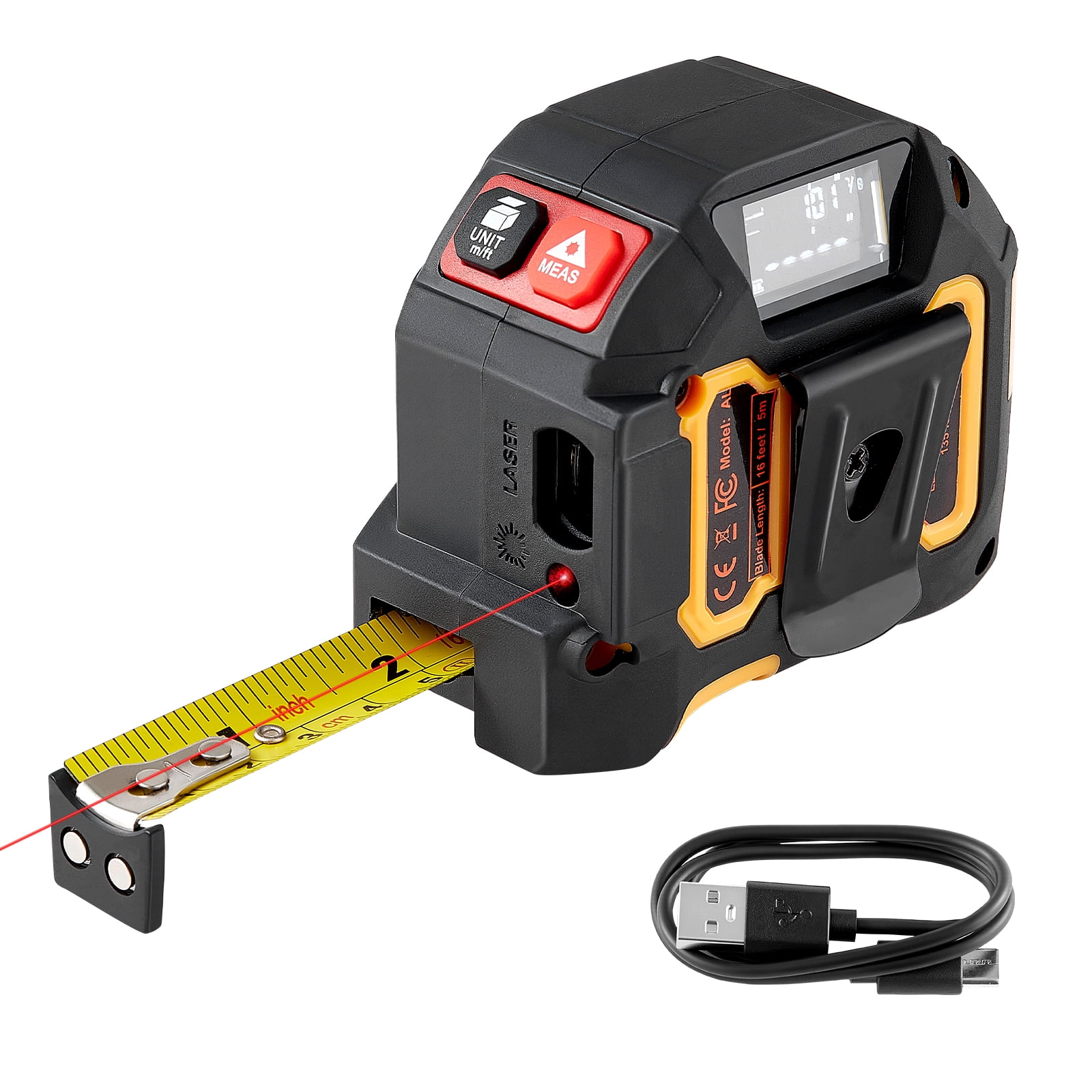 VEVOR 2-in-1 Laser Tape Measure, 135 ft Laser Distance Tool & 16 ft Magnetic Measuring Tape (Black, 135 ft) dl48z