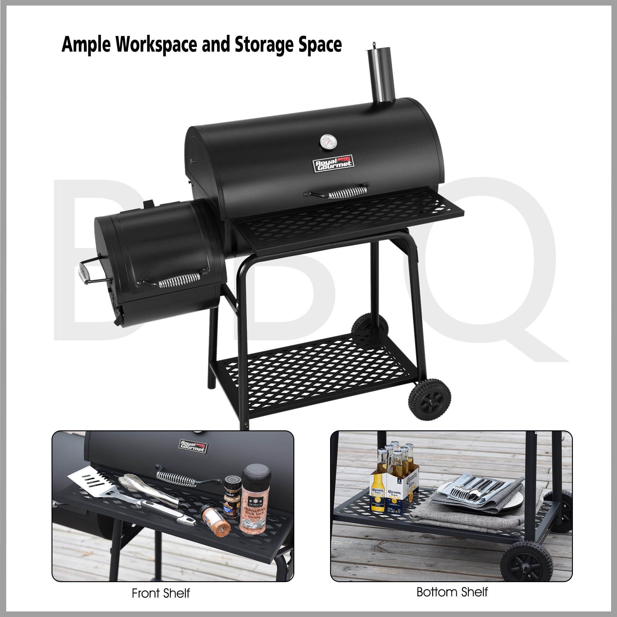 Royal Gourmet CC1830FC Charcoal Grill with Offset Smoker and Cover (Black, 855 sq in) sgff9