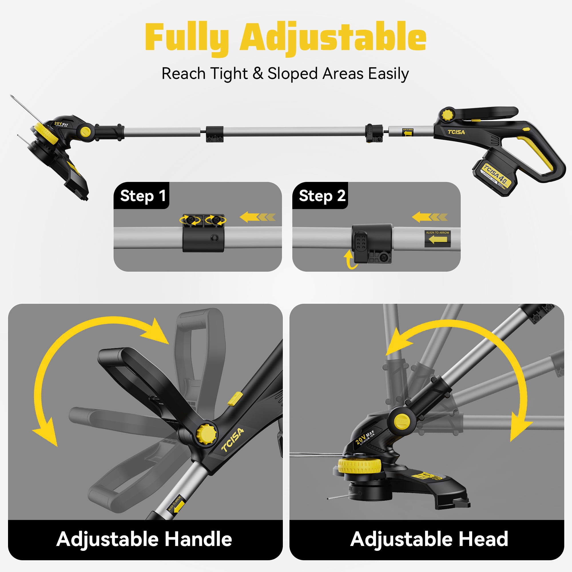 Tcisa Electric String Trimmer and Lawn Edger, 20V Cordless Weed Wacker with 4.0Ah Battery and Charger (12 in) y0bkg