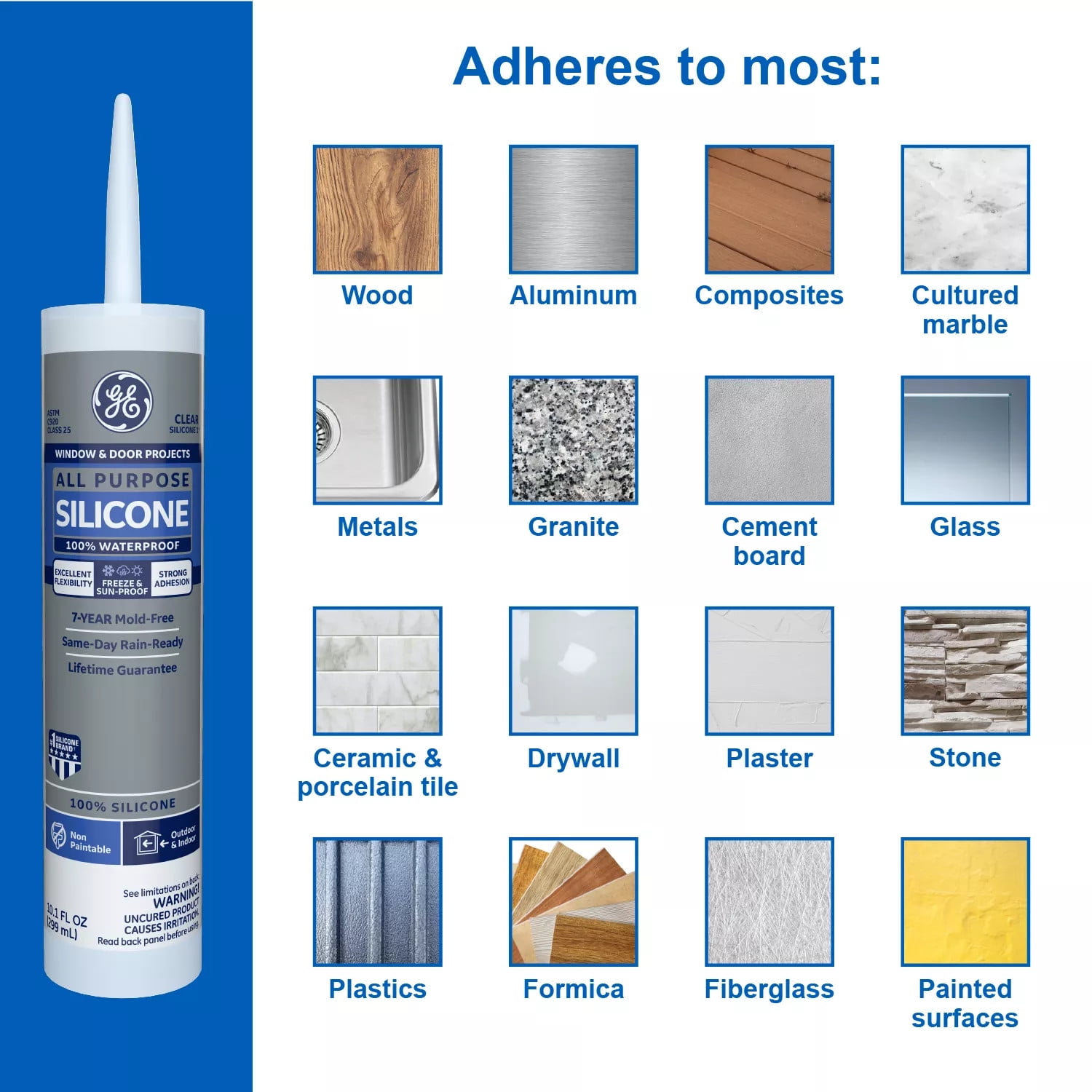 GE Silicone 1 All Purpose Waterproof Sealant (Clear, 10.1 oz) 14xl7